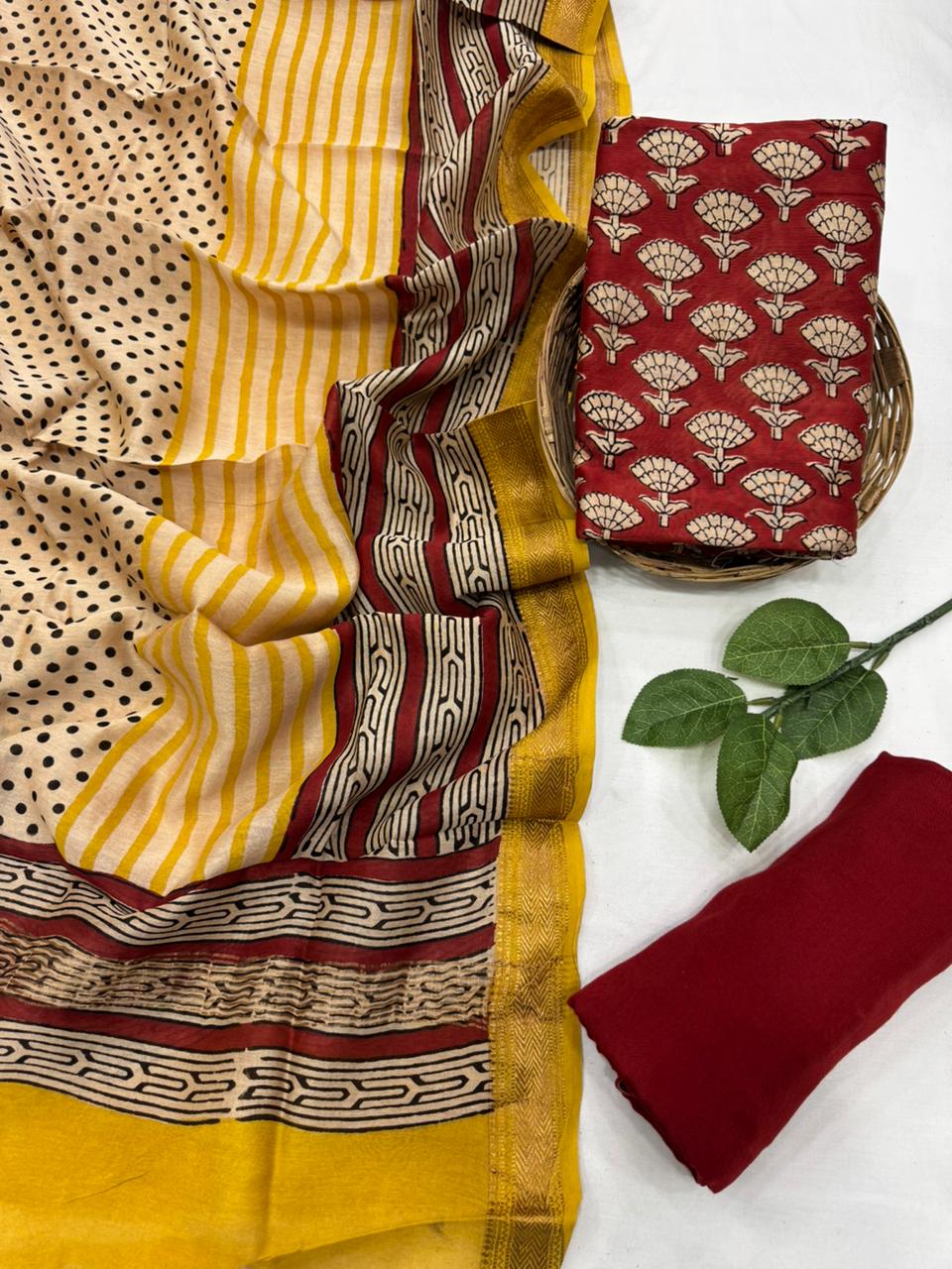 Exclusive maheshwari silk suit set with santoon pajama and pure maheshwari silk dupatta @2200+shipping