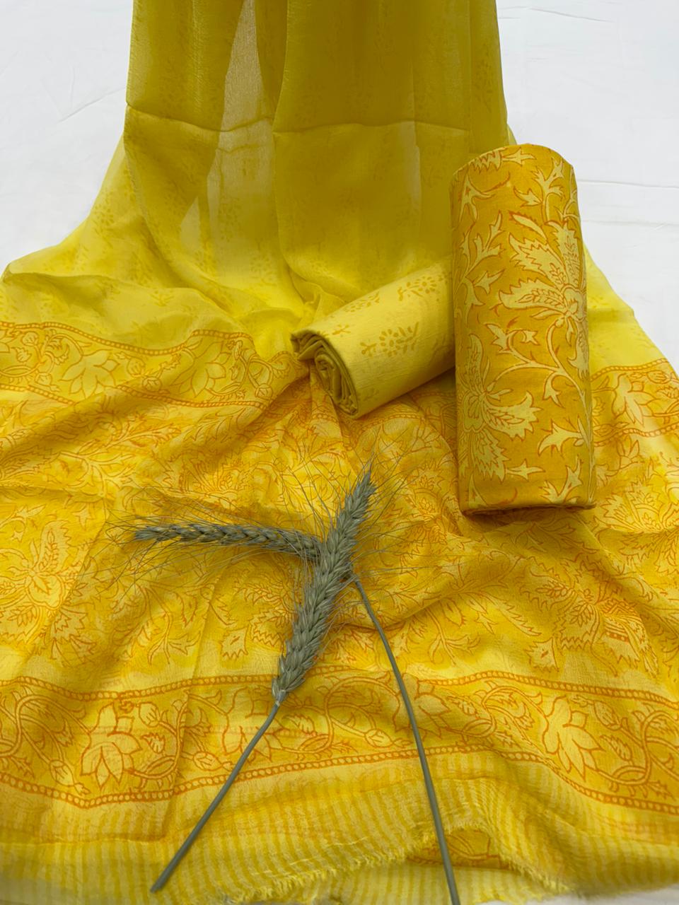Yellow Chiffon Suit set 1100/- +shipping