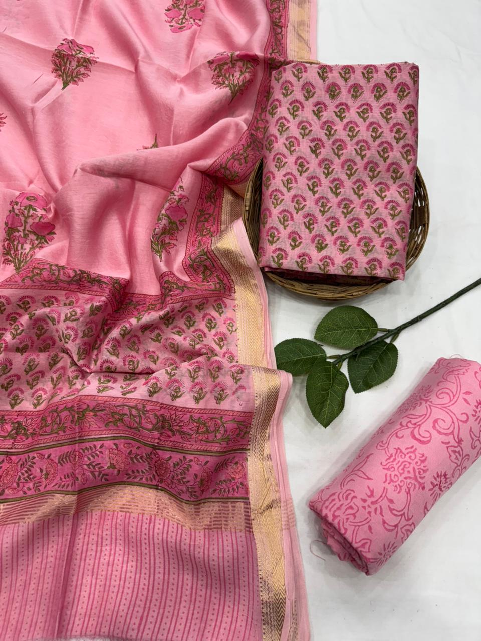 Exclusive maheshwari silk suit set with santoon pajama and pure maheshwari silk dupatta @2200+shipping