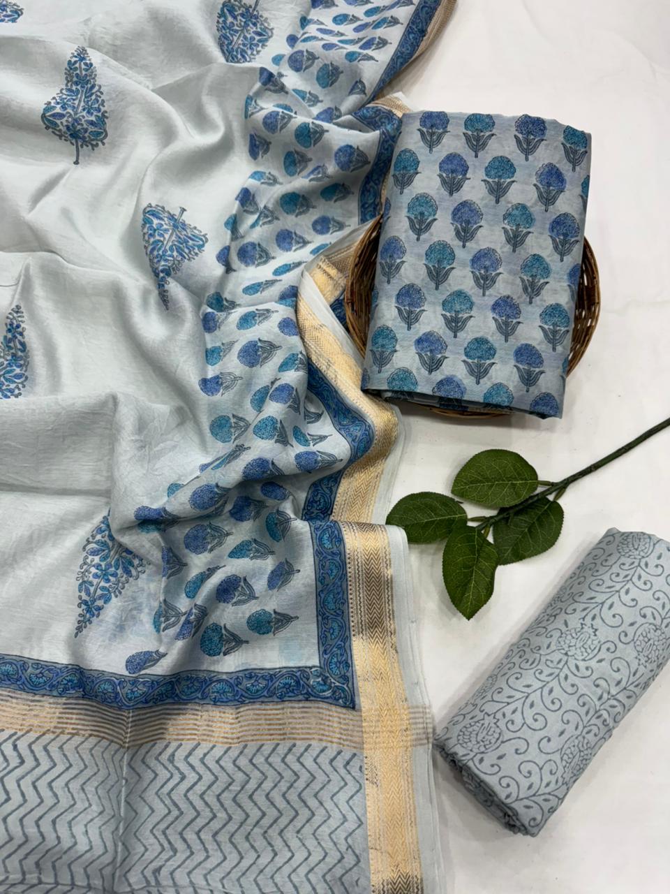 Exclusive maheshwari silk suit set with santoon pajama and pure maheshwari silk dupatta @2200+shipping