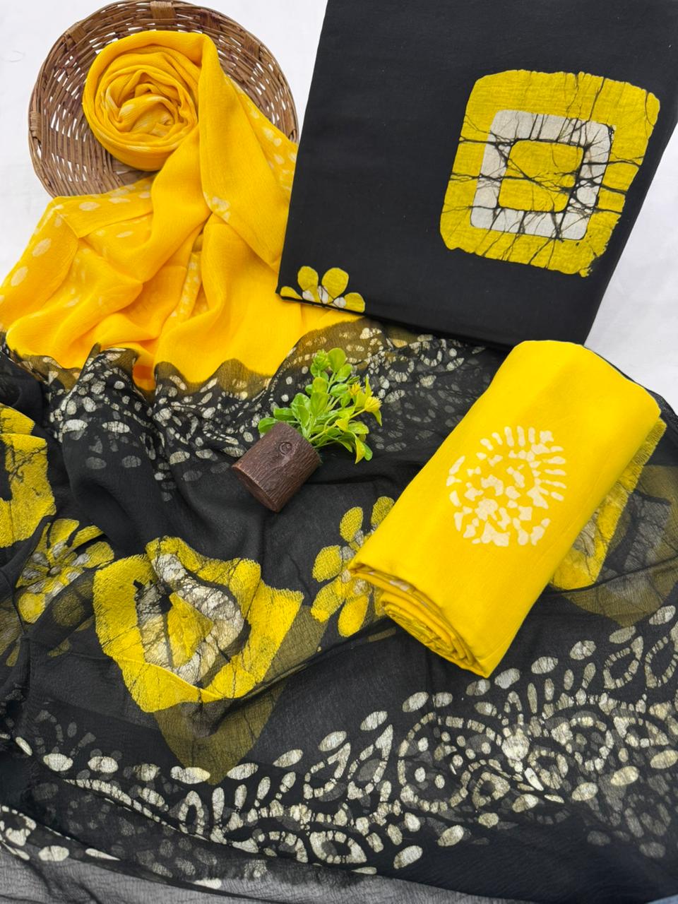 Elegant Handblock Printed Cotton Suit with Chiffon Dupatta 1200/- + Shipping