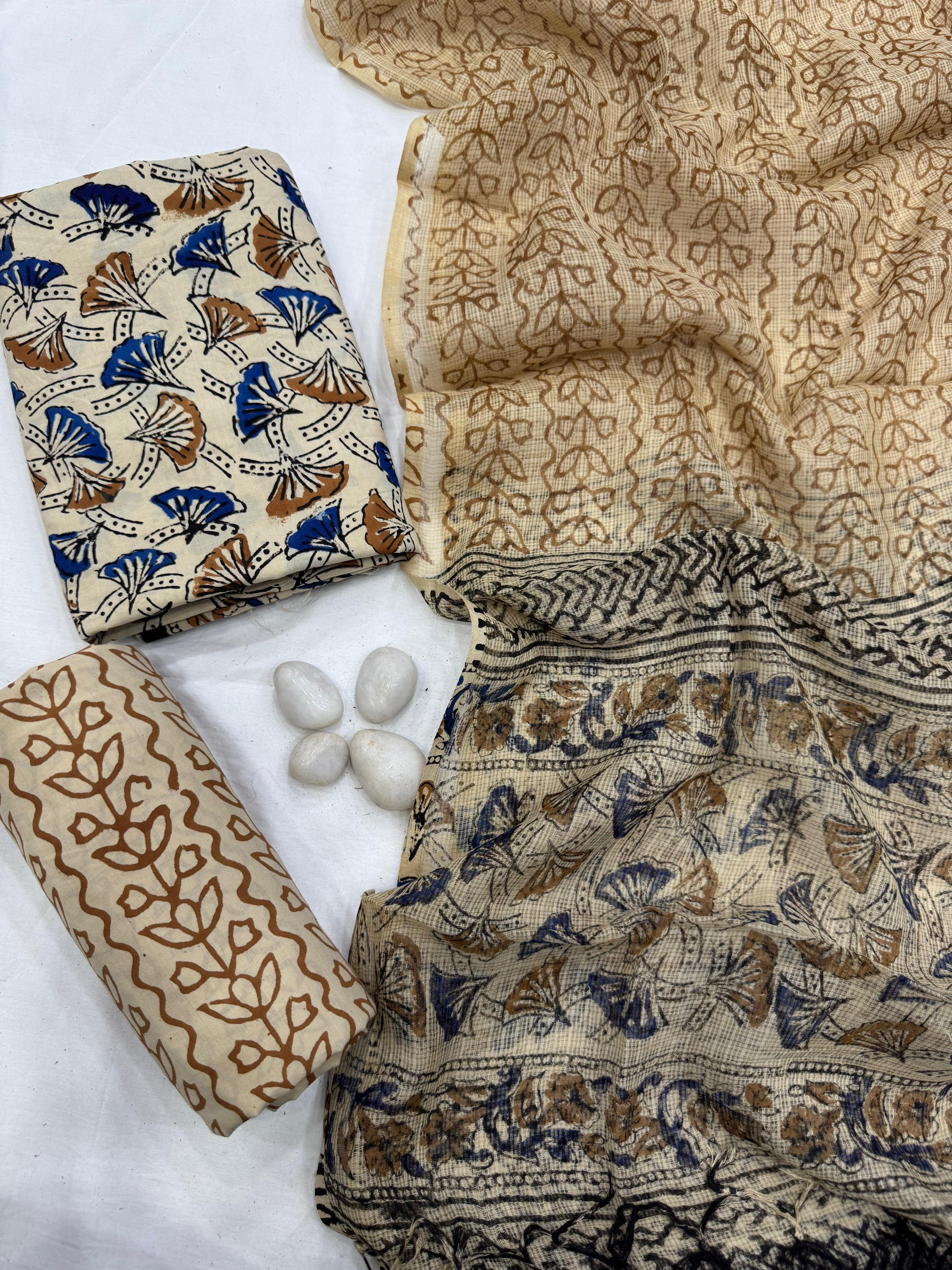 Handcrafted Cotton Suit With Kota Doria dupatta 1600/- + Shipping