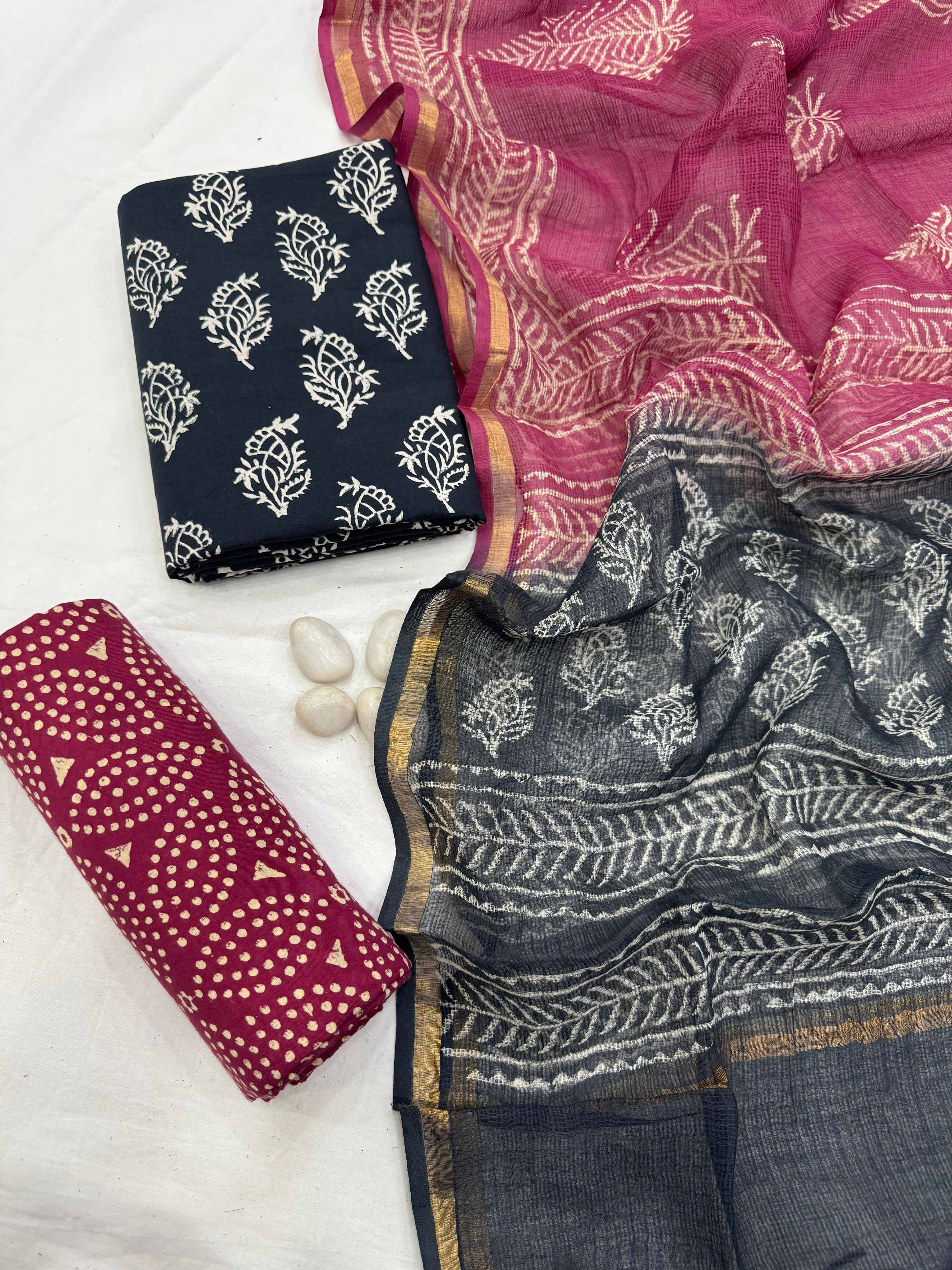 Elegant Handloom Cotton Suit With Kota Doria dupatta 1600/- + Shipping