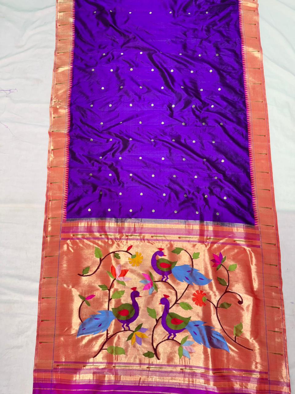Handmade Premium Muniya Paithani with Peacock design on Pallu 38000/- + Shipping