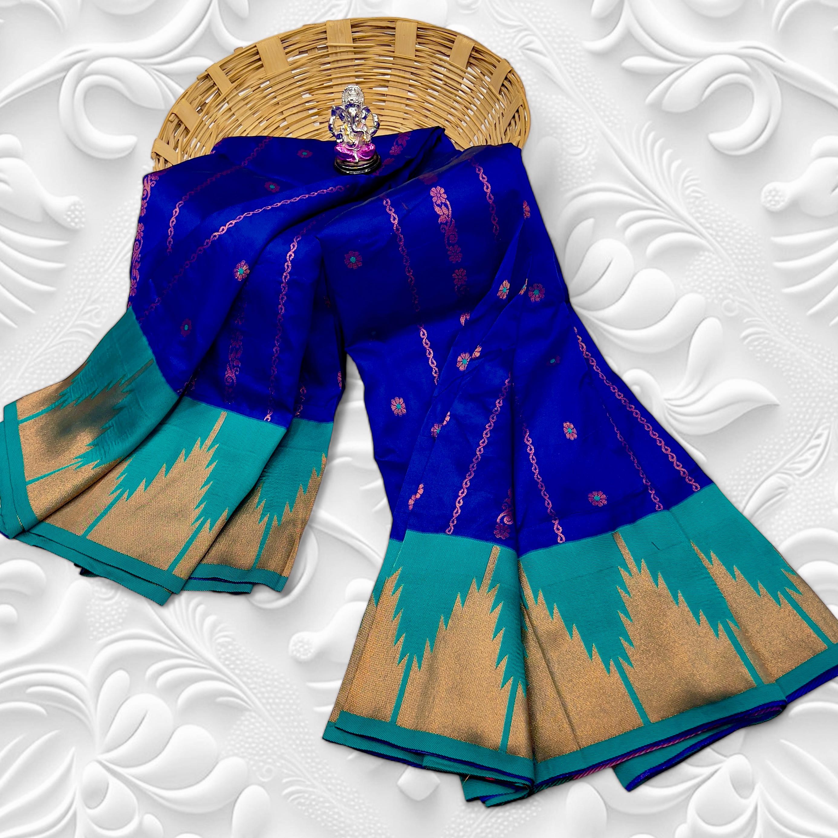 Royal Blue Temple Irkal Paithani Silk Saree 3000/- + Shipping