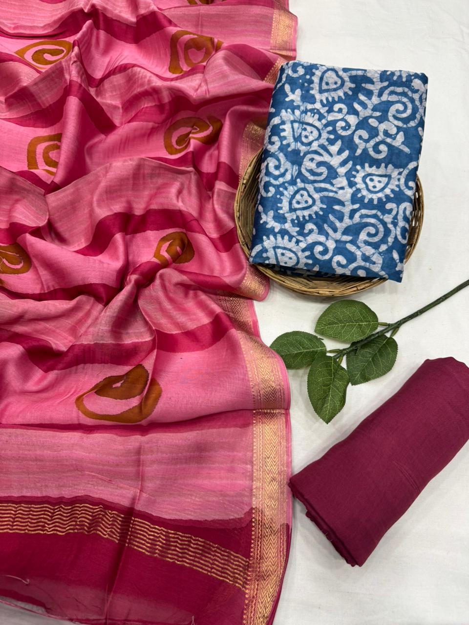 Exclusive maheshwari silk suit set with santoon pajama and pure maheshwari silk dupatta @2200+shipping