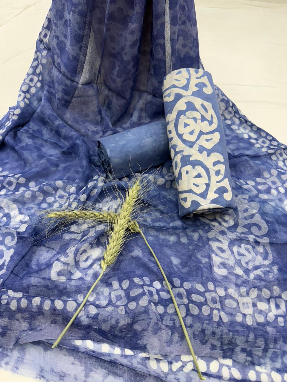 Indigo Handblock Print Cotton Suit 1100/+Shipping