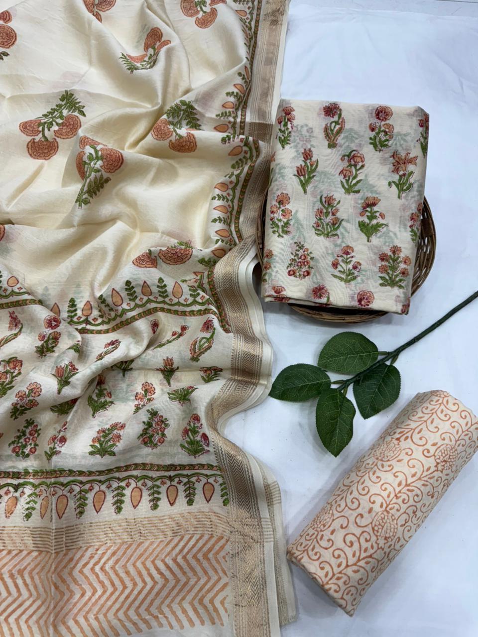 Exclusive maheshwari silk suit set with santoon pajama and pure maheshwari silk dupatta @2200+shipping 