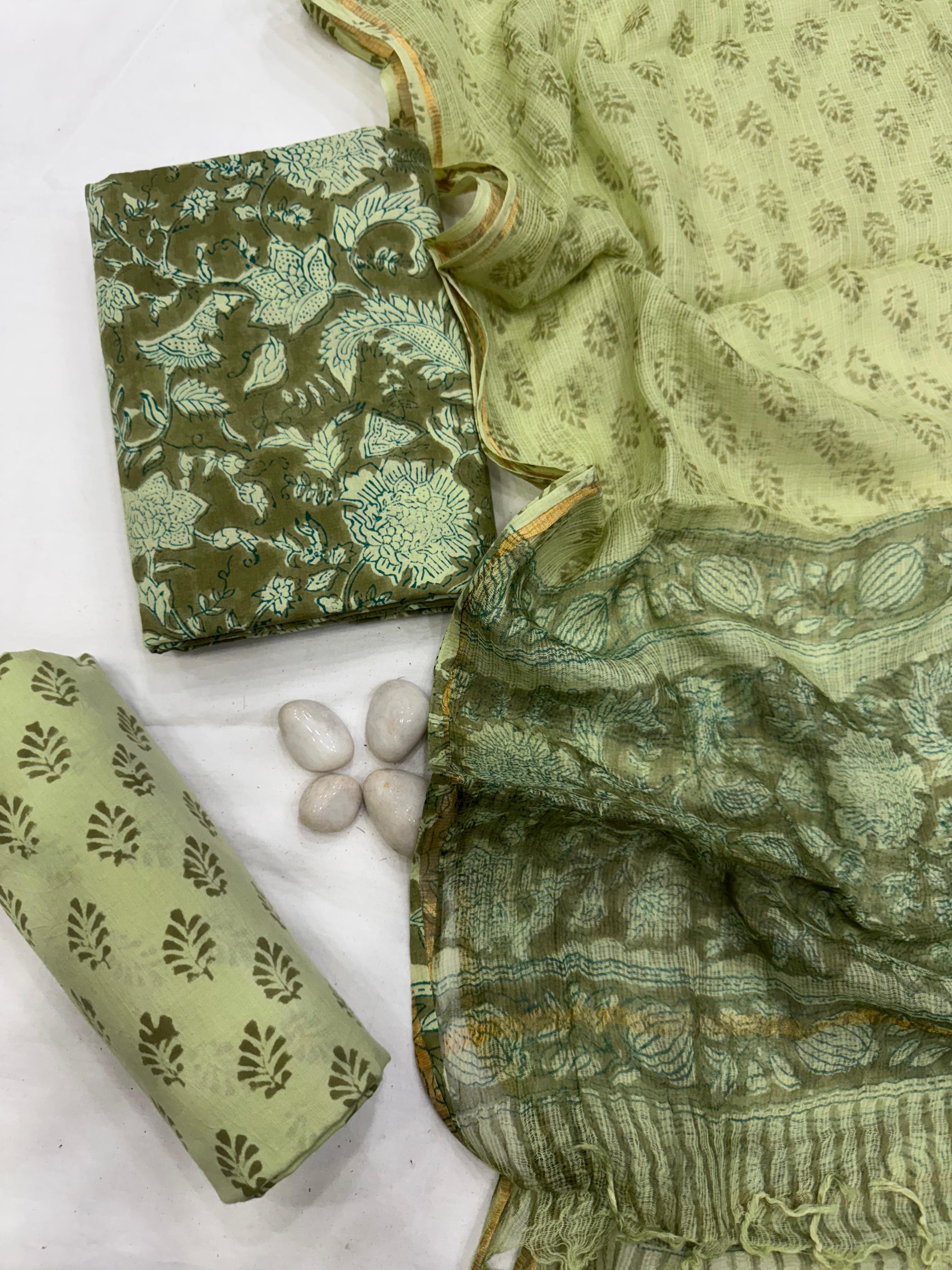 Elegant Floral Printed Dress Material With Kota Doria dupatta 1600/- + Sipping