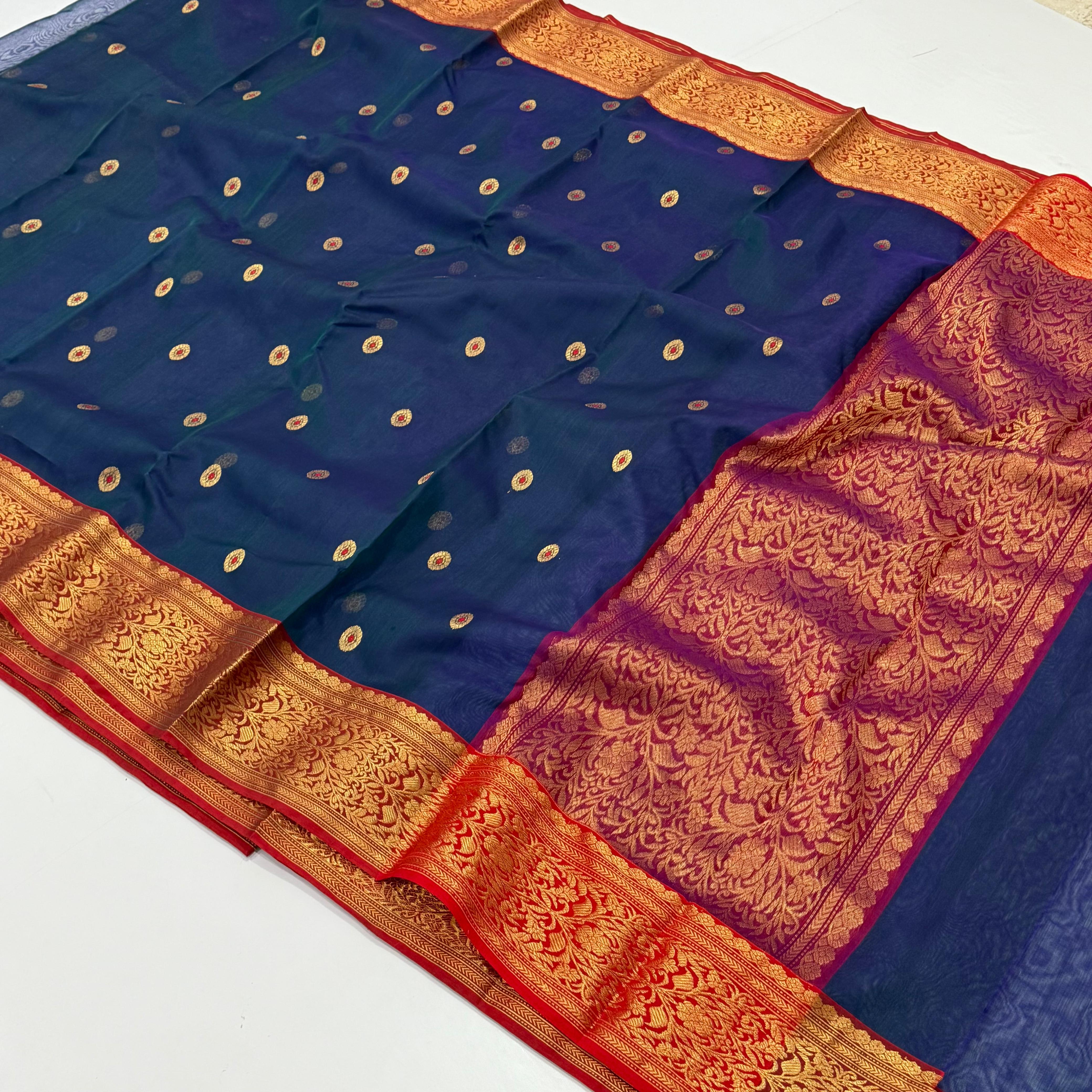 Royal Blue Chanderi Handwoven Handloom Silk Saree 7500/- + Shipping