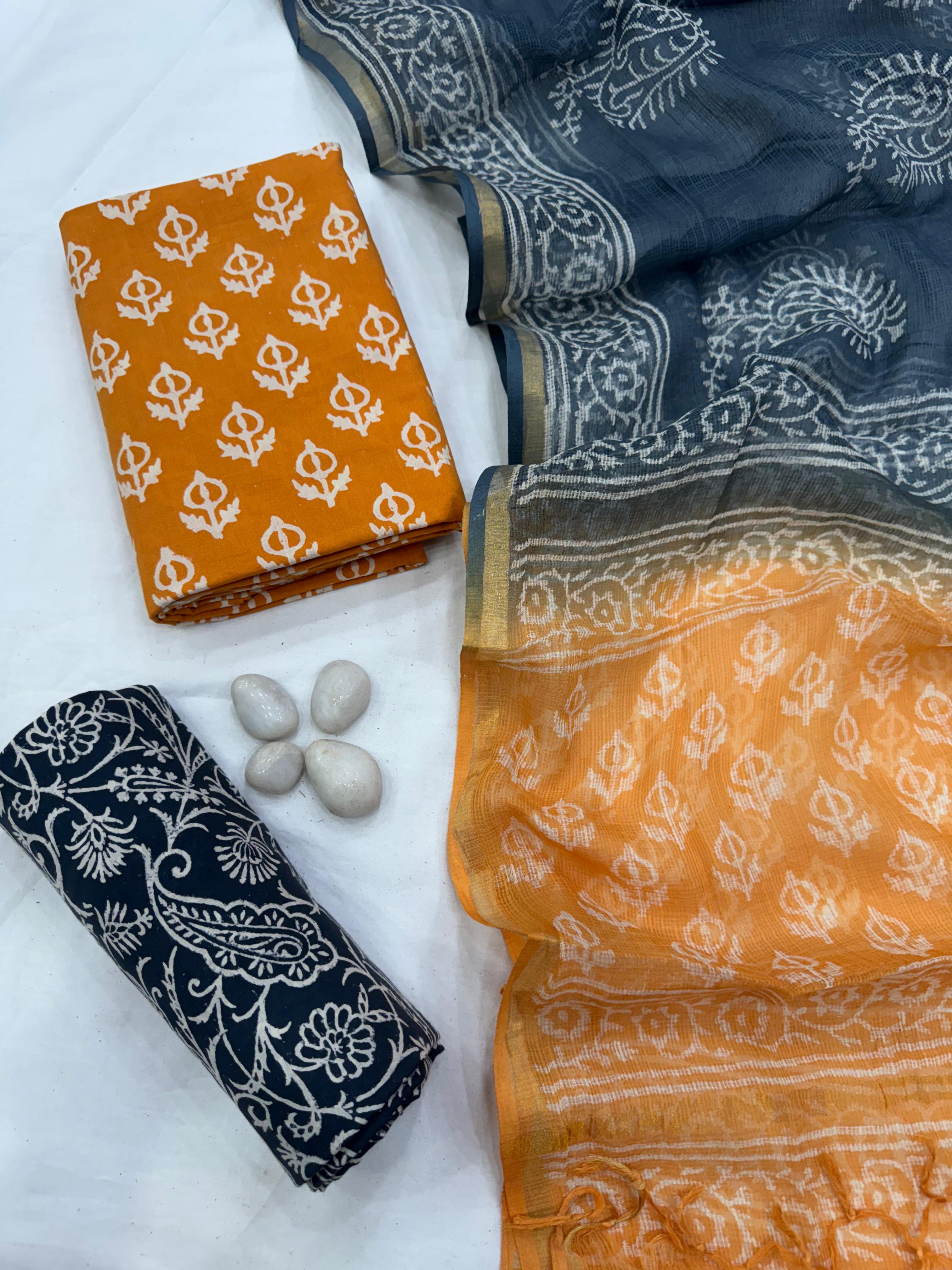 Elegant Printed Cotton Suit With Kota Doria dupatta 1600/- + Shipping