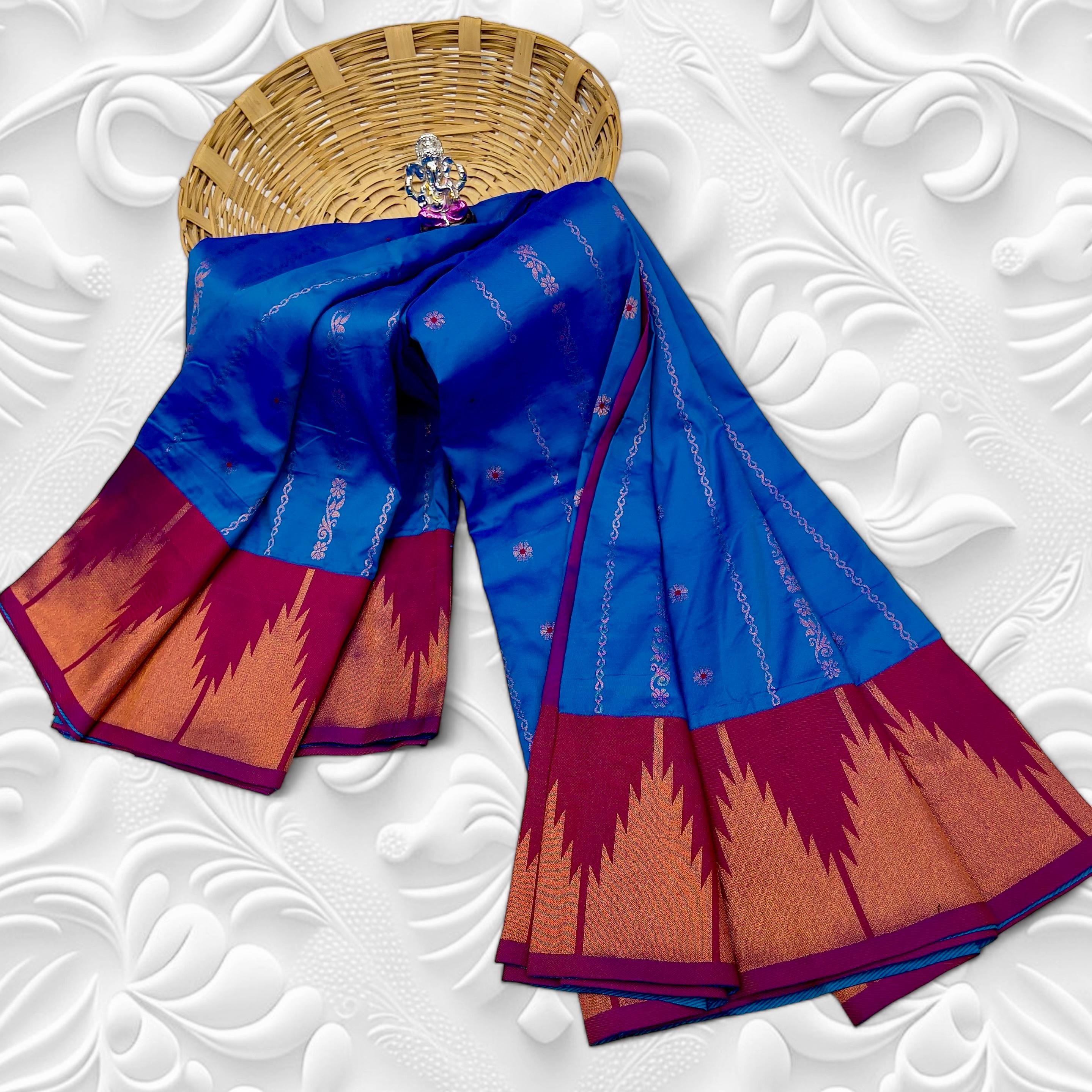 Royal Blue Temple Irkal Pithani Silk Saree 3000/- + Shipping
