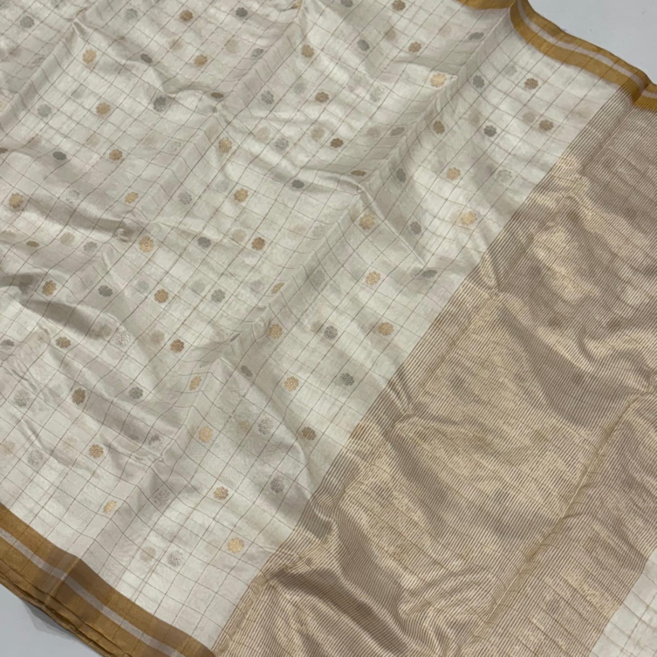 Ivory Gold Chanderi Silk Saree 10000/- + Shipping