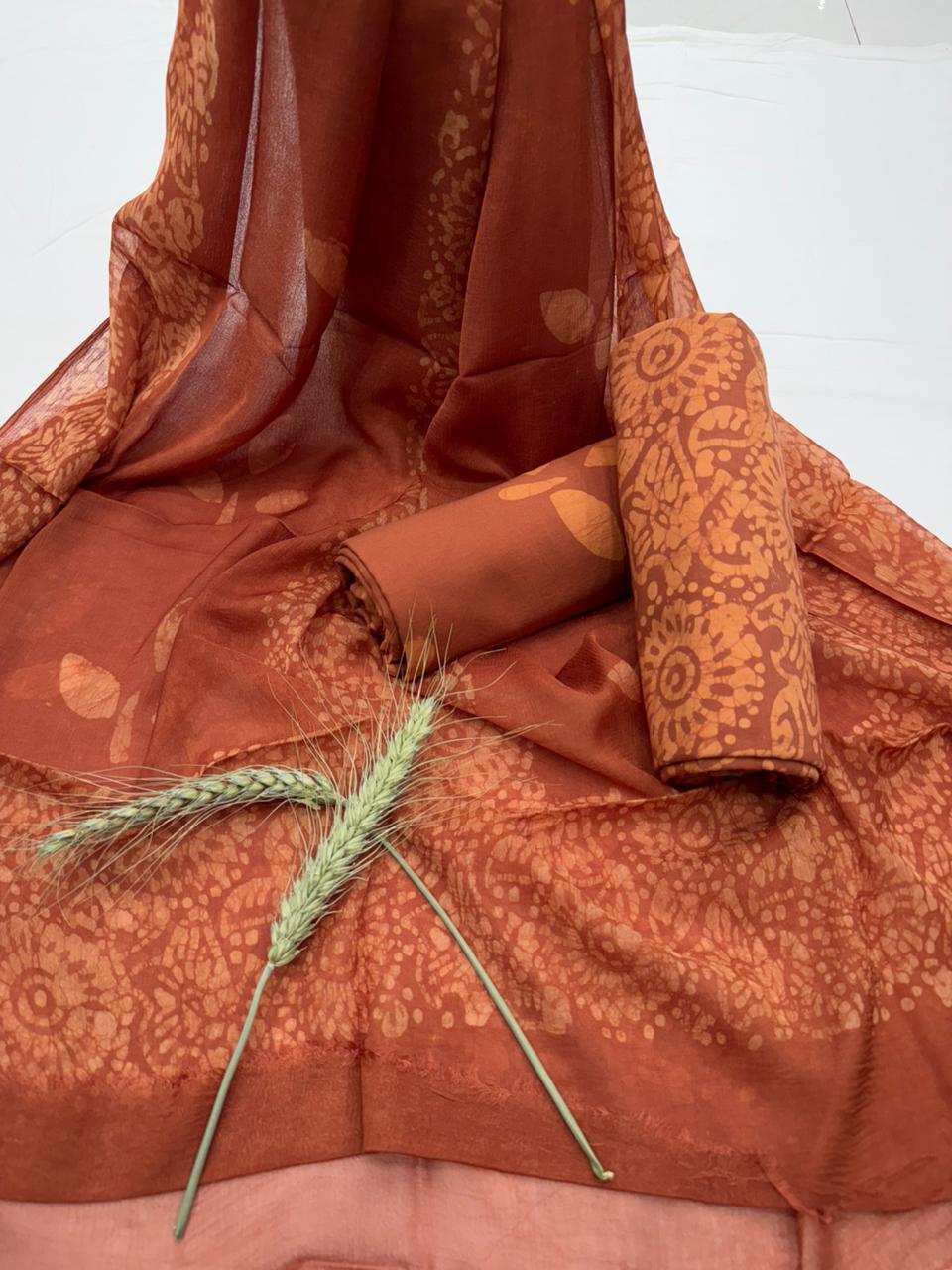 Rust Printed Chiffon Suit 1100/- +shipping