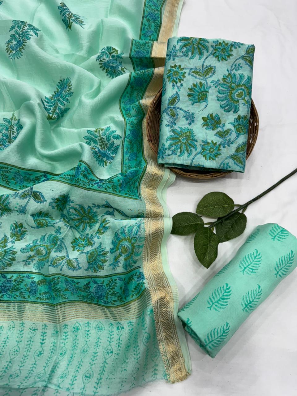 Exclusive maheshwari silk suit set with santoon pajama and pure maheshwari silk dupatta @2200+shipping