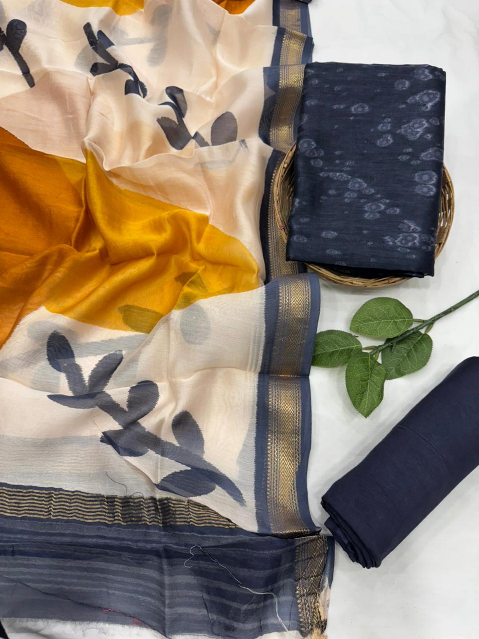 Exclusive maheshwari silk suit set with santoon pajama and pure maheshwari silk dupatta @2200+shipping