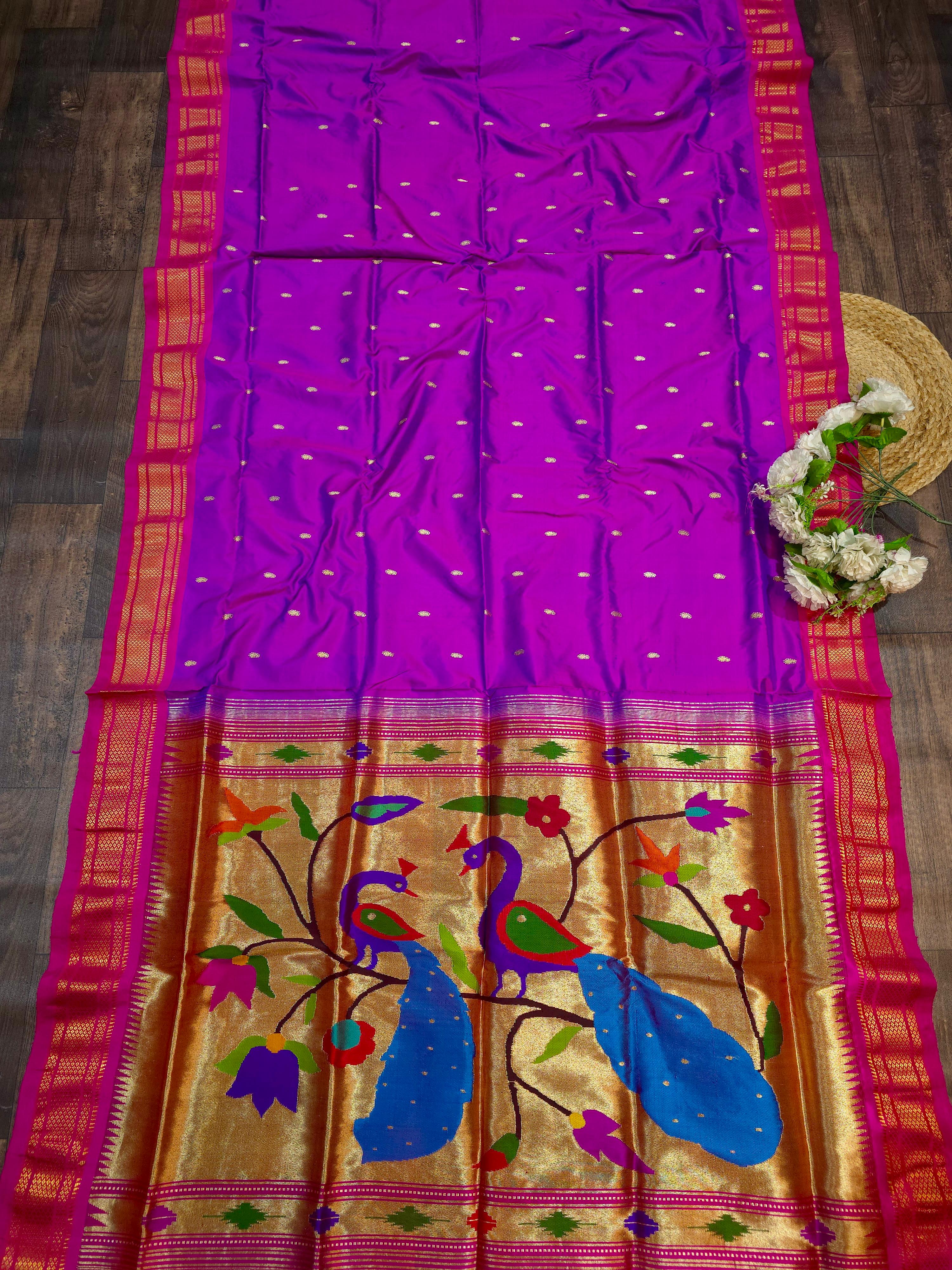 Purple Peacock Design Pure Paithani Silk Saree 25000/- + Shipping