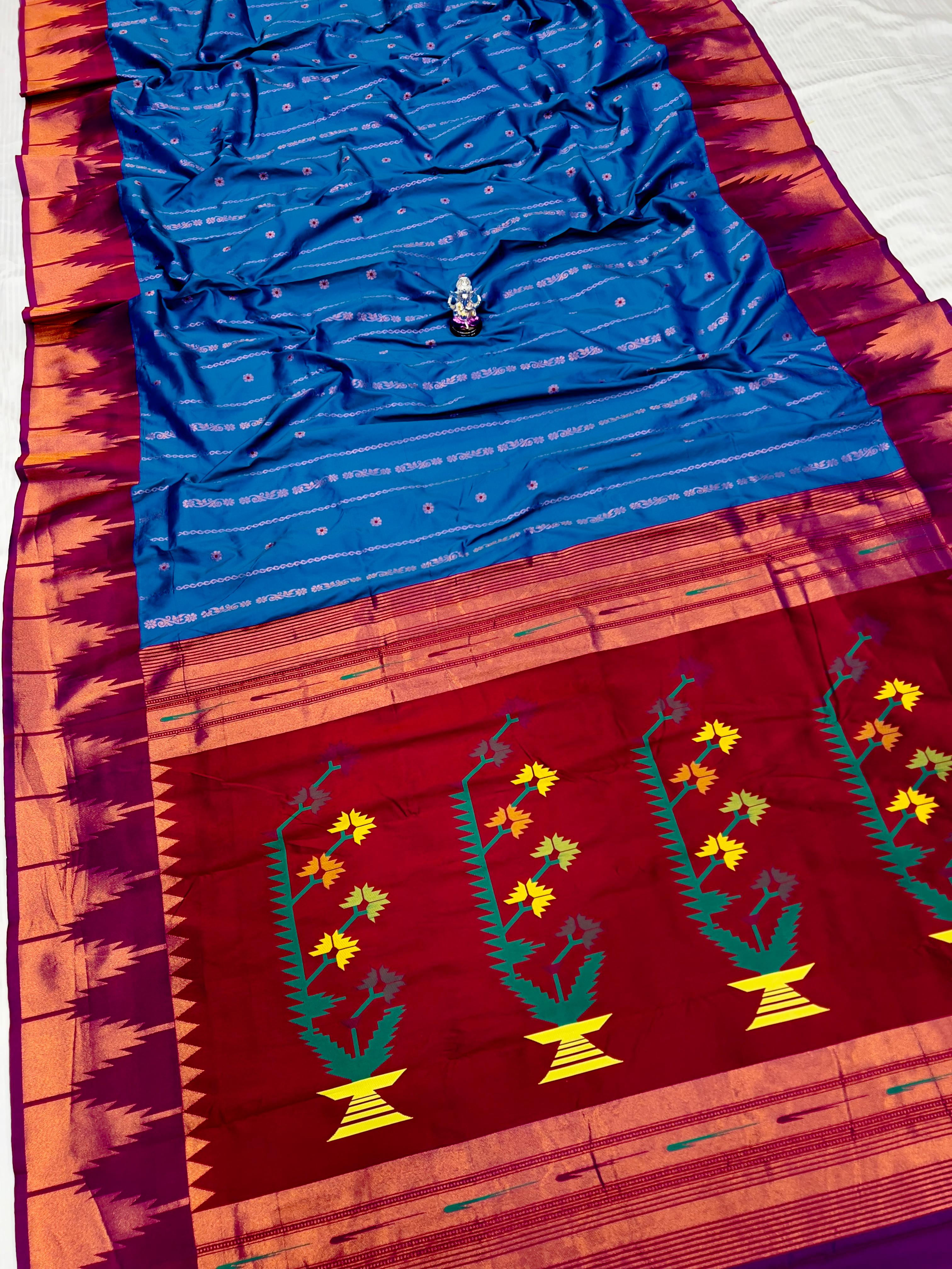 Royal Blue Temple Irkal Pithani Silk Saree 3000/- + Shipping