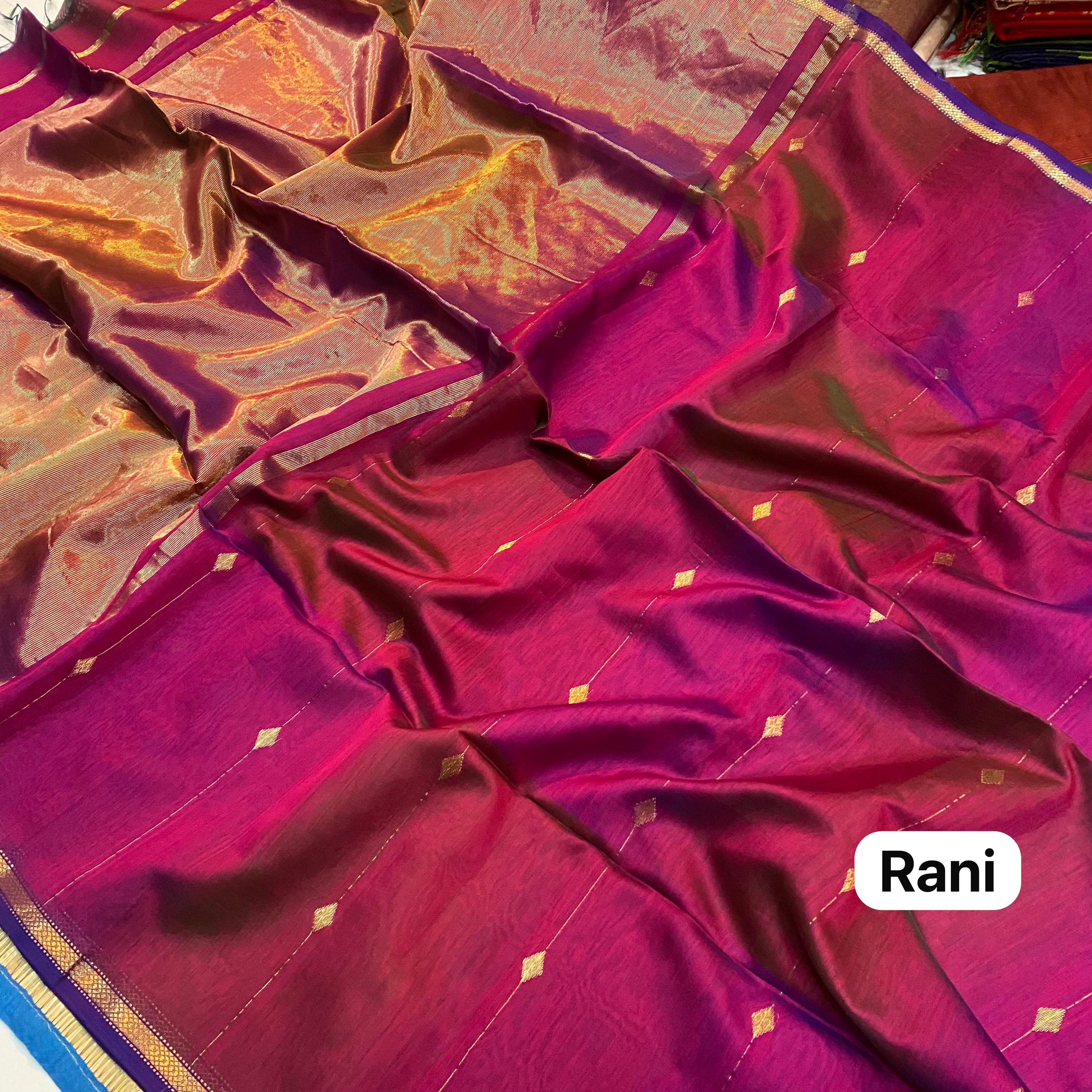 Traditional Maheshwari Handloom dual tone small border butti line saree 3500/- = Shipping