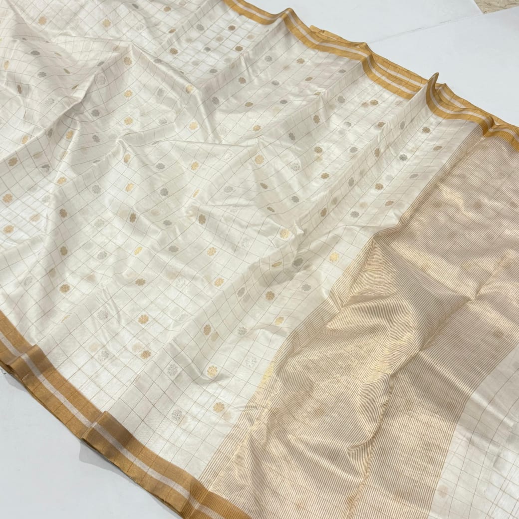 Ivory Gold Chanderi Silk Saree 10000/- + Shipping