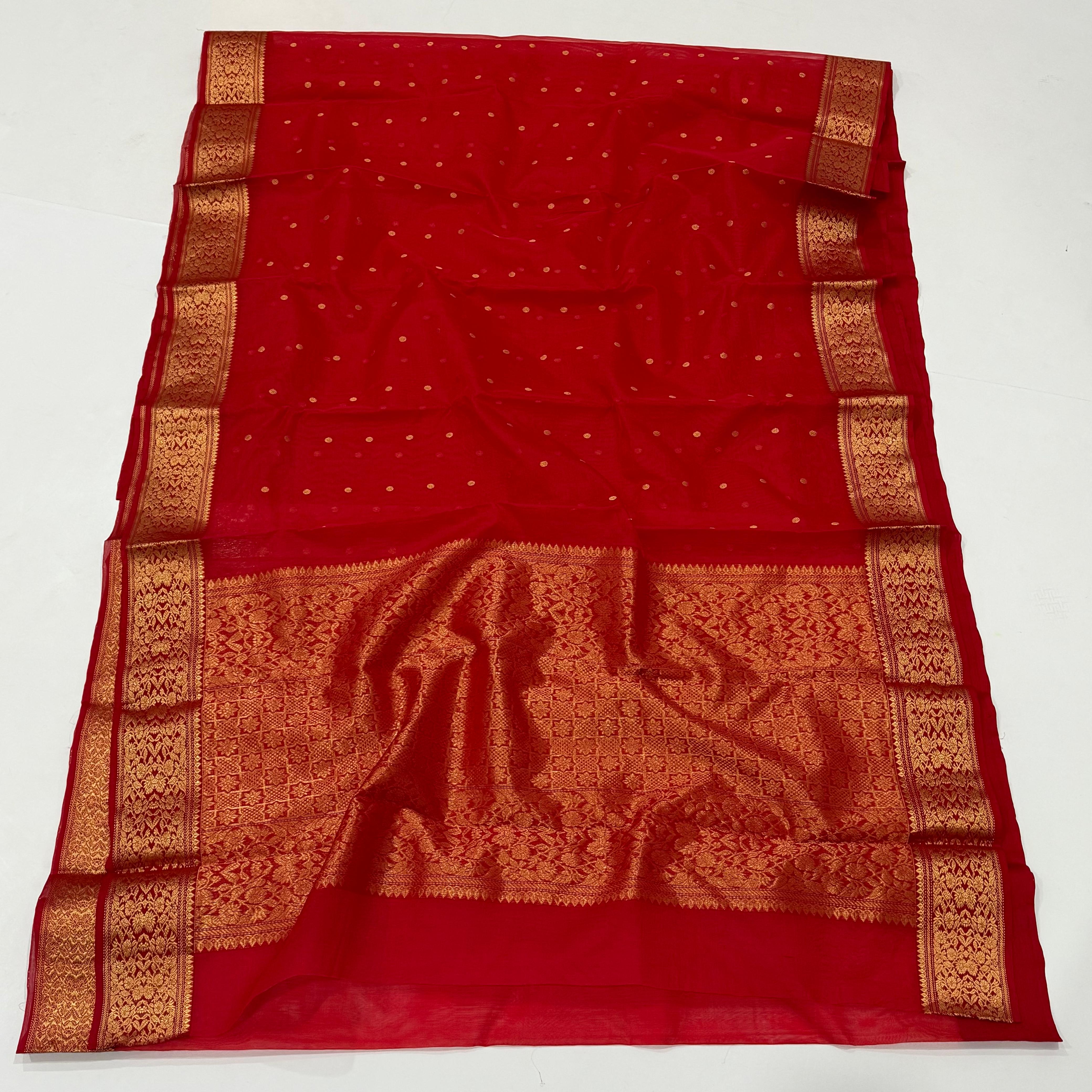 Red Chanderi Katan Silk Saree 11000/- + Shipping
