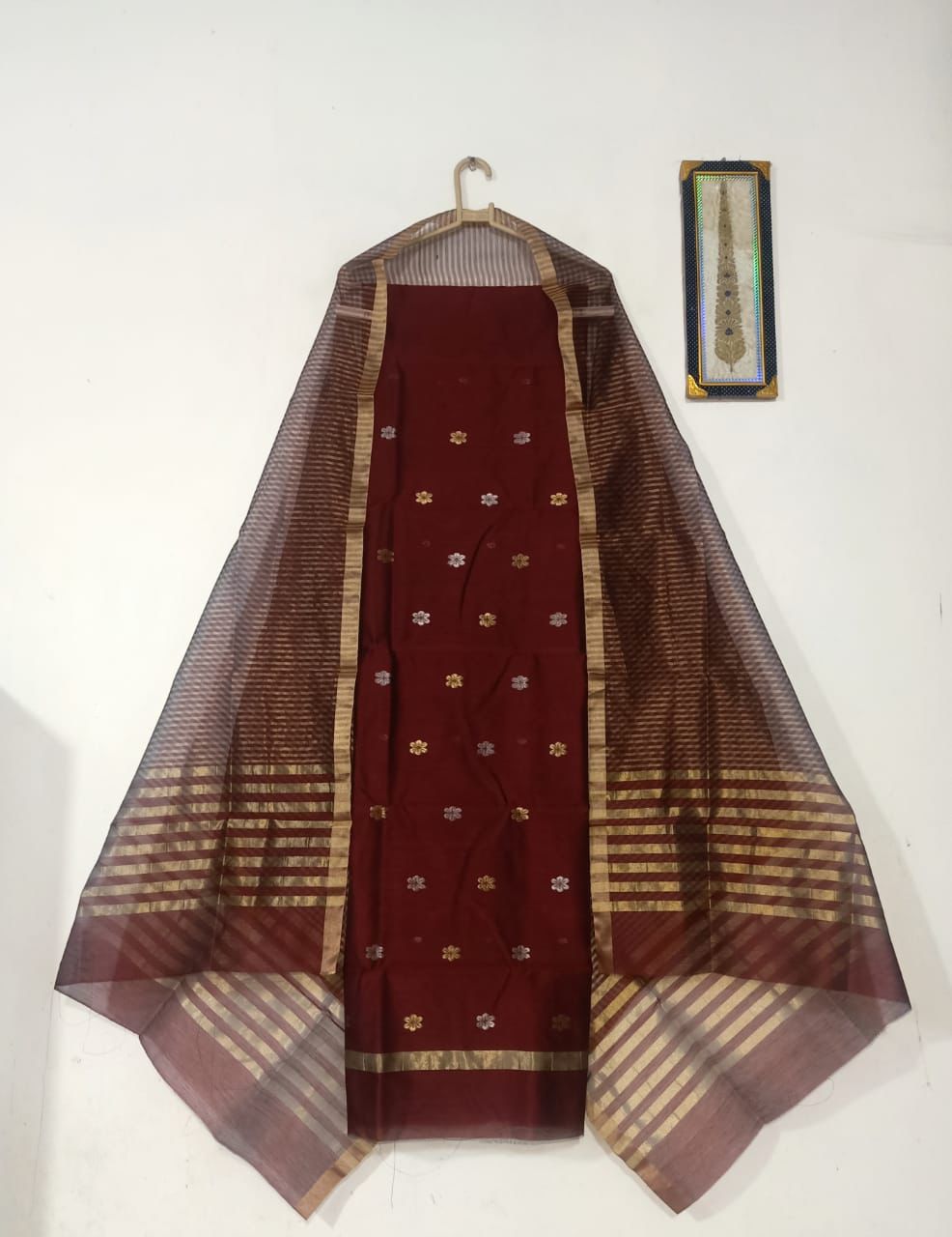 Maroon Embroidered Chanderi Handwoven Handloom Cotton Silk Dress Material 4500/+ Shipping