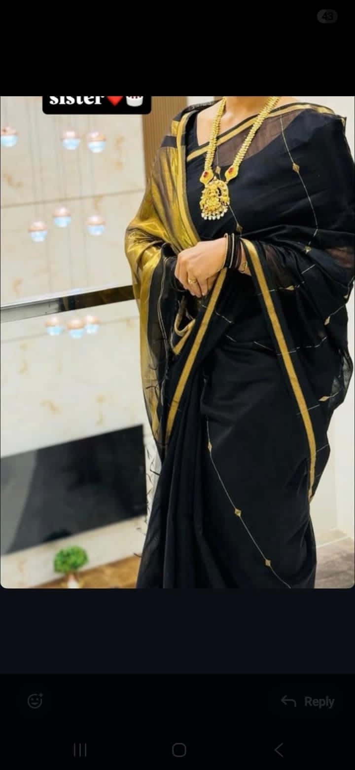Elegant Black and Gold zari Maheshwari handloom saree in black colour 3500/- + Shipping