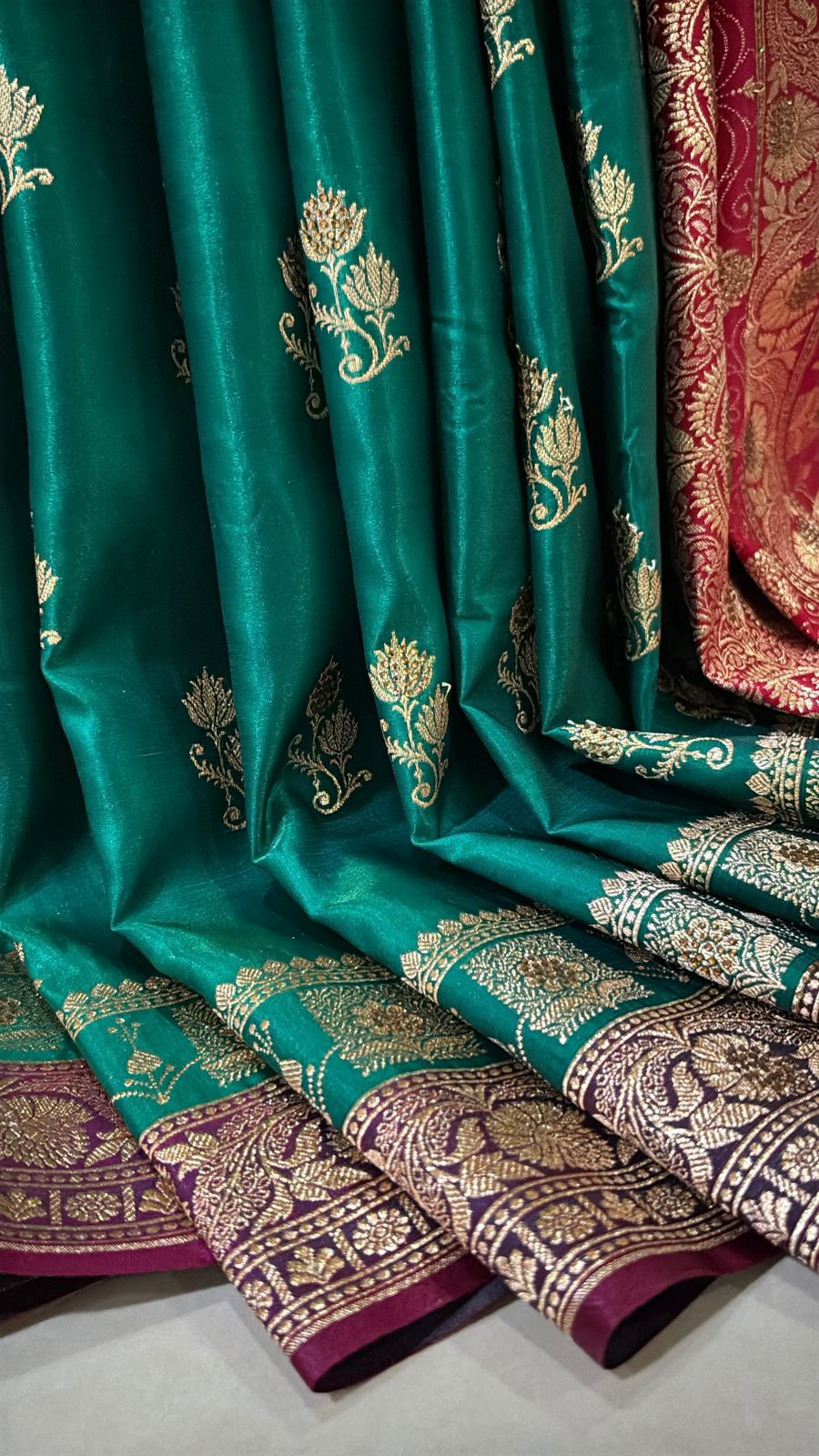 Satin Katan Banarasi Silk Saree with stone work 6000/- + Shipping