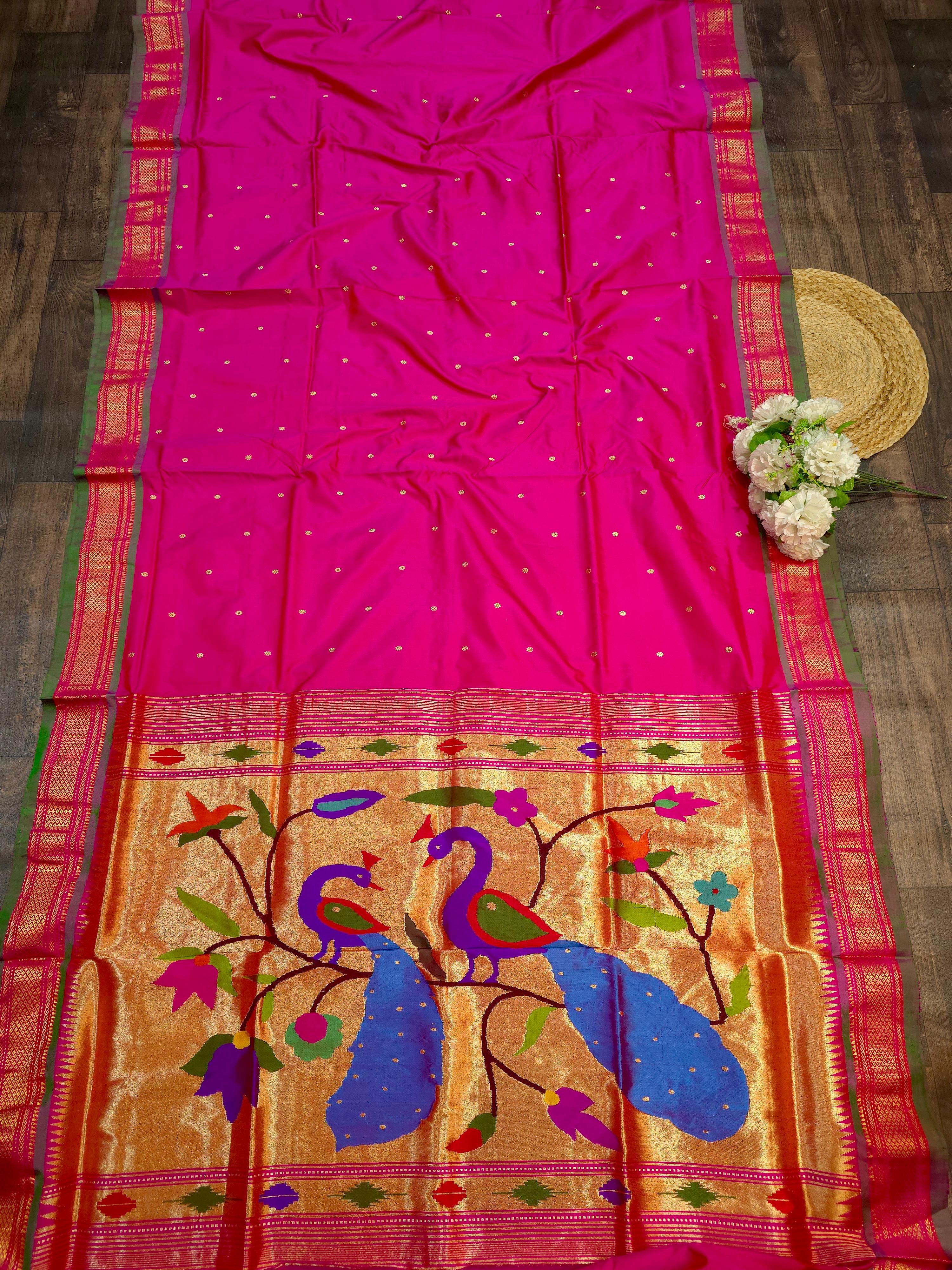 Purple Peacock Design Pure Paithani Silk Saree 25000/- + Shipping