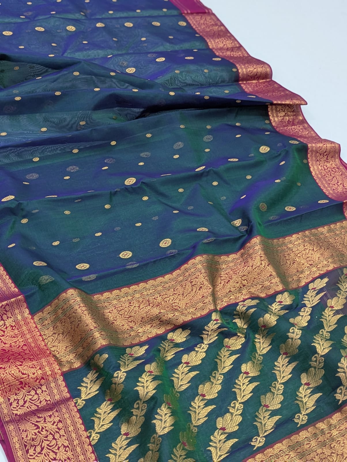 Green Handwoven Chaderi Katan Silk Saree 11000/- + Shipping
