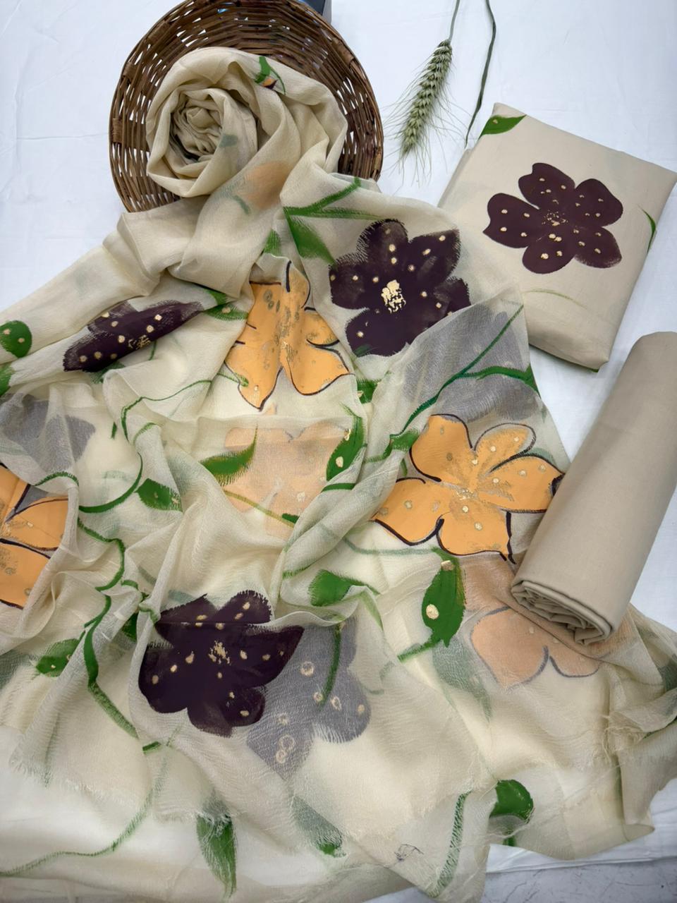 Floral Hand-Painted Chiffon Suit Set with multiple design 1100/- + shipping