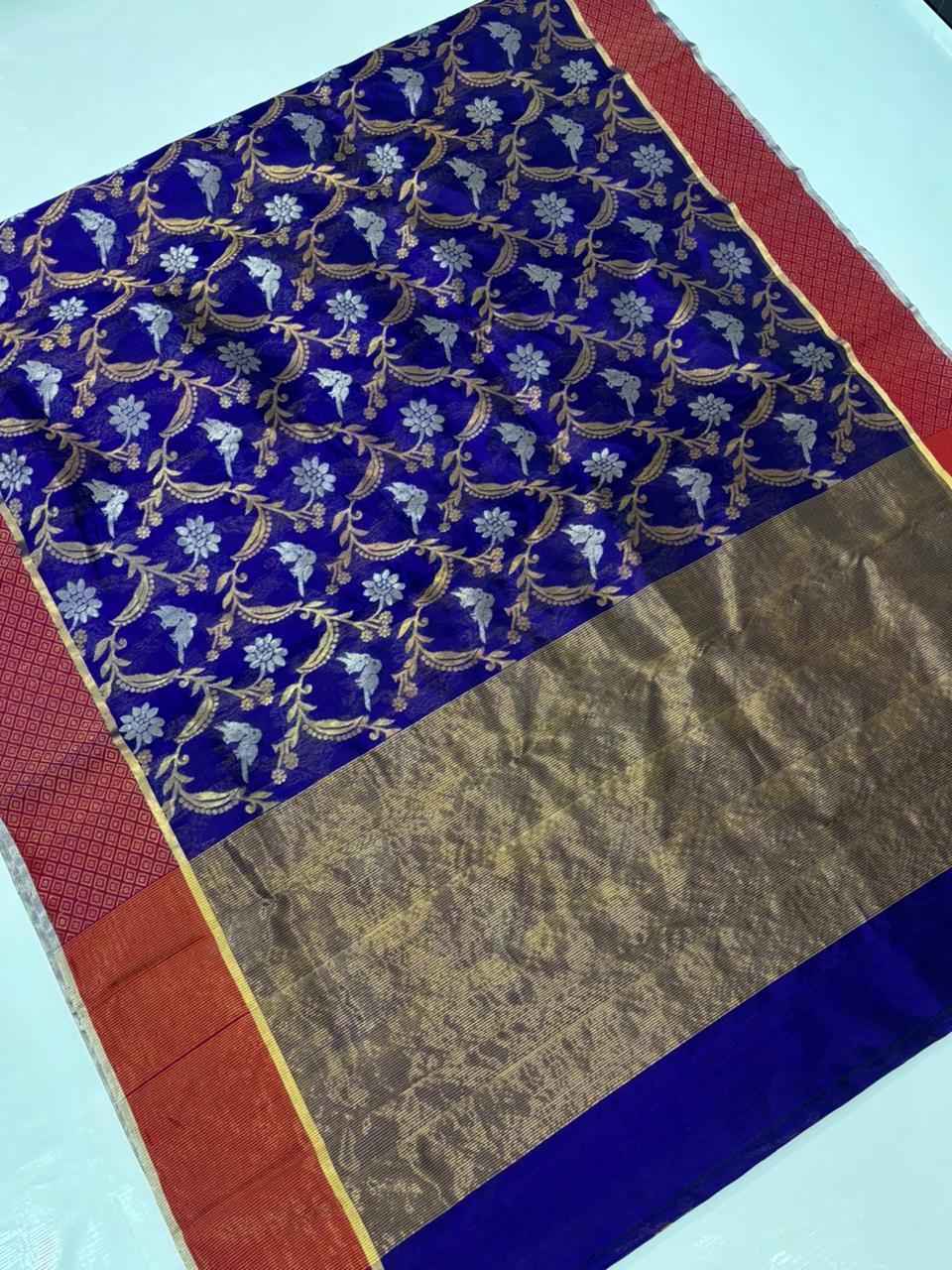 Royal Blue Chanderi Handwoven Handloom Silk Saree 18000/- + Shipping
