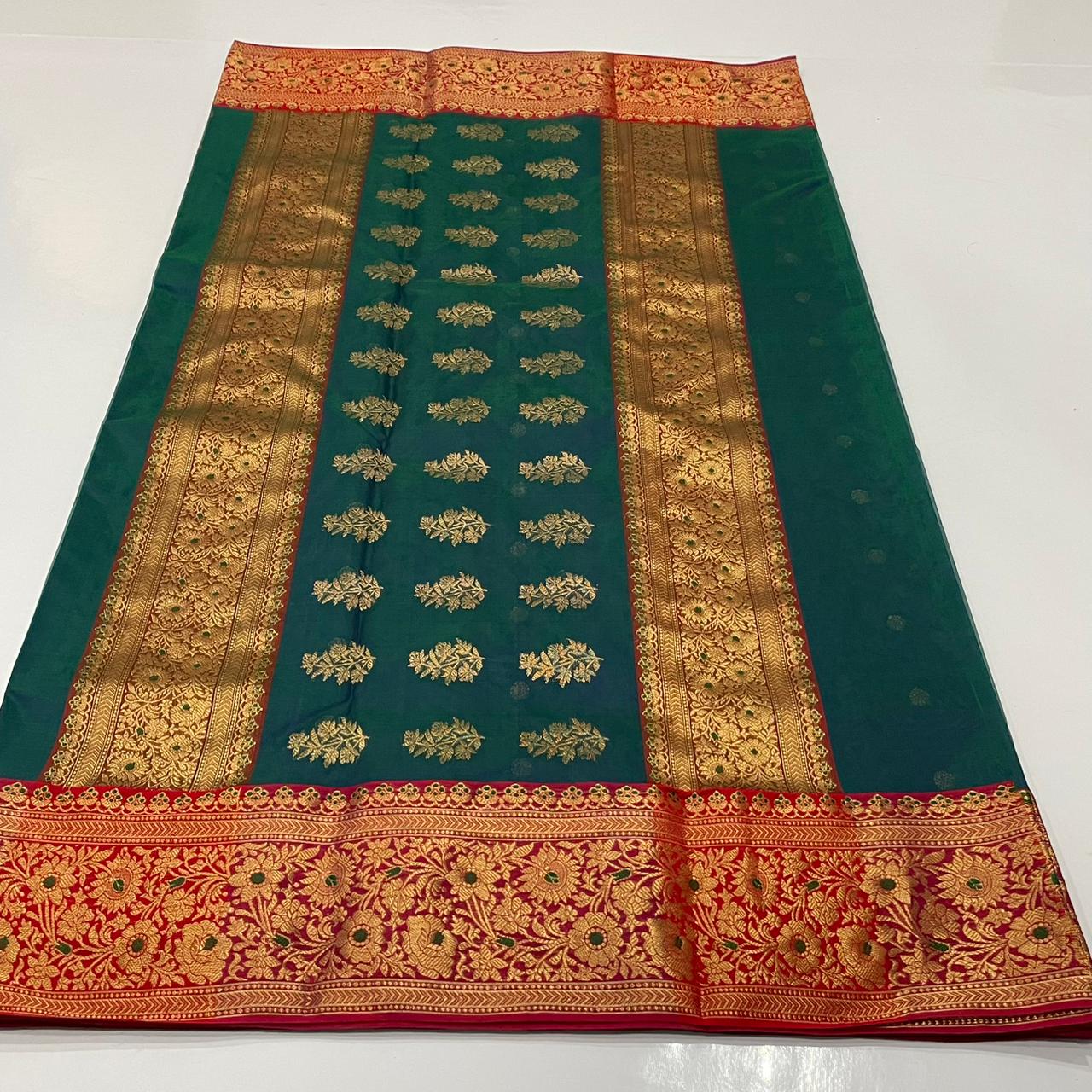 Green Handwoven Chaderi Katan Silk Saree 11000/- + Shipping
