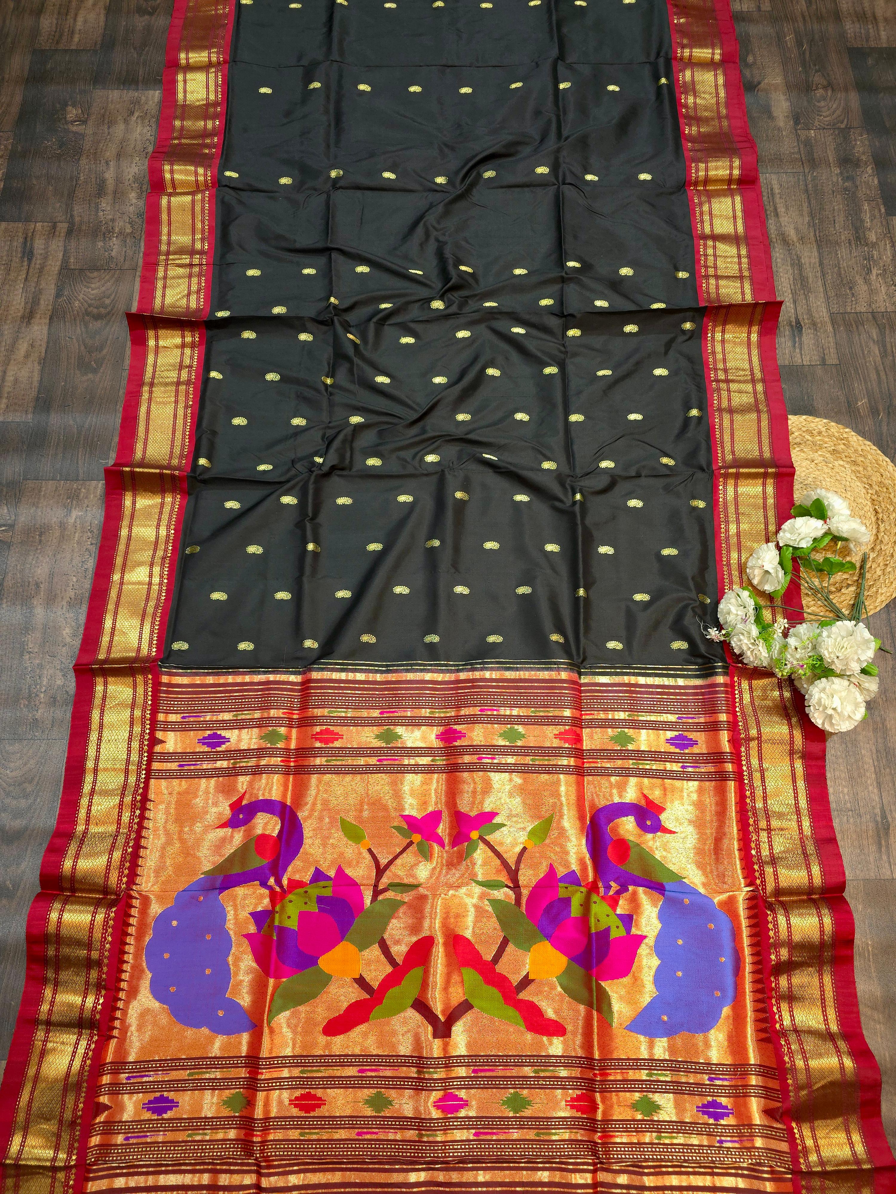 Yellow Paithani silk saree with peacock design 25000/-