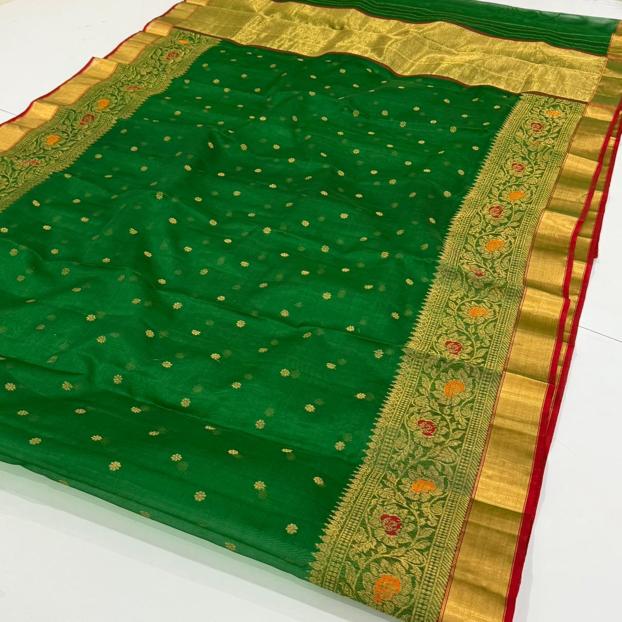 Green Chanderi Handwoven Handloom Silk Saree 15000/- + shipping