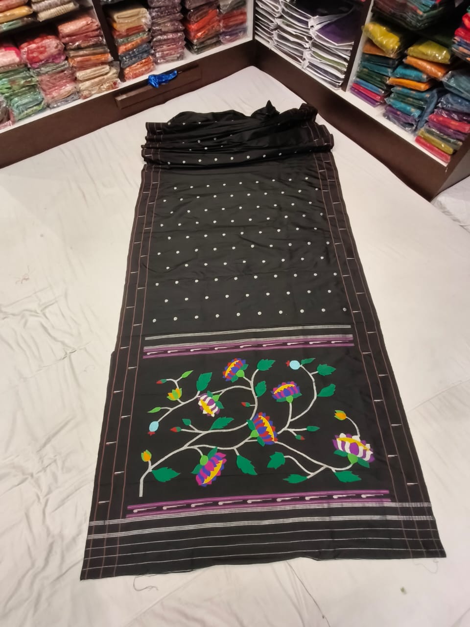 Handcrafted Pure Silk Muniya Paithani Saree in Black 32000/- + Shipping