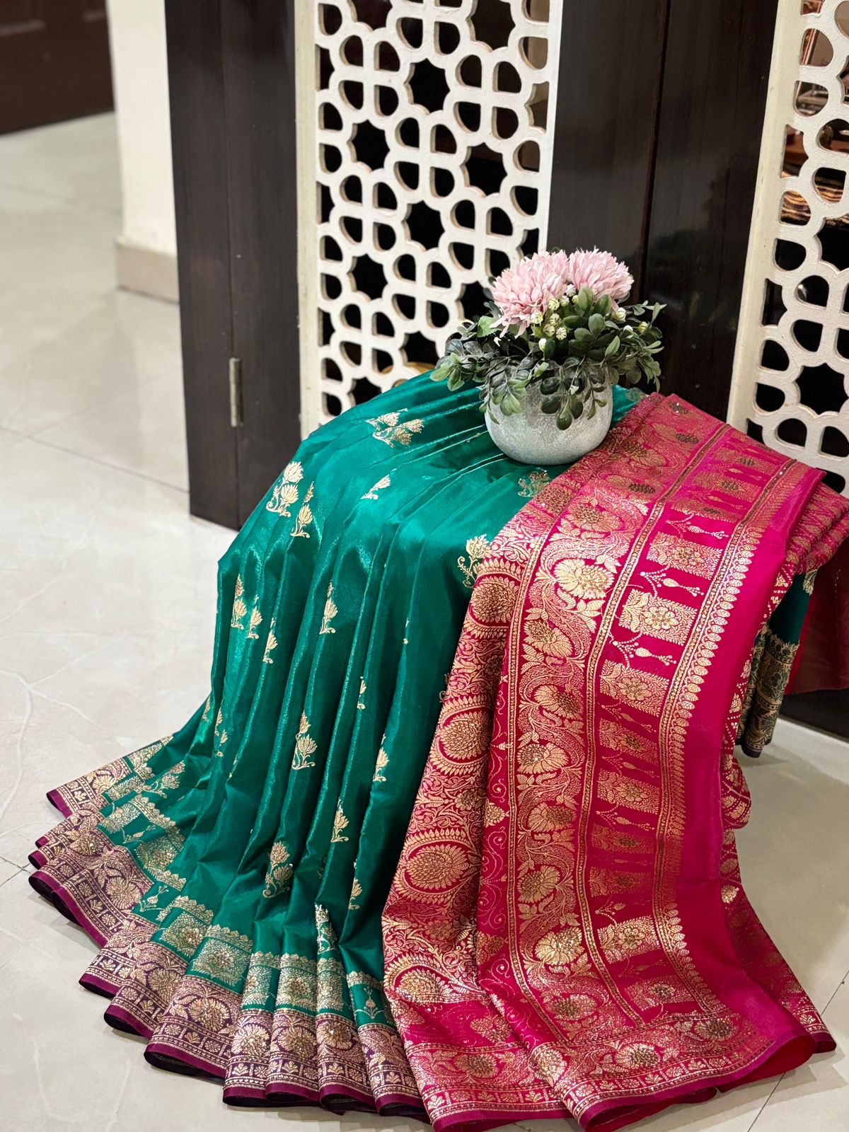 Satin Katan Banarasi Silk Saree with stone work 6000/- + Shipping