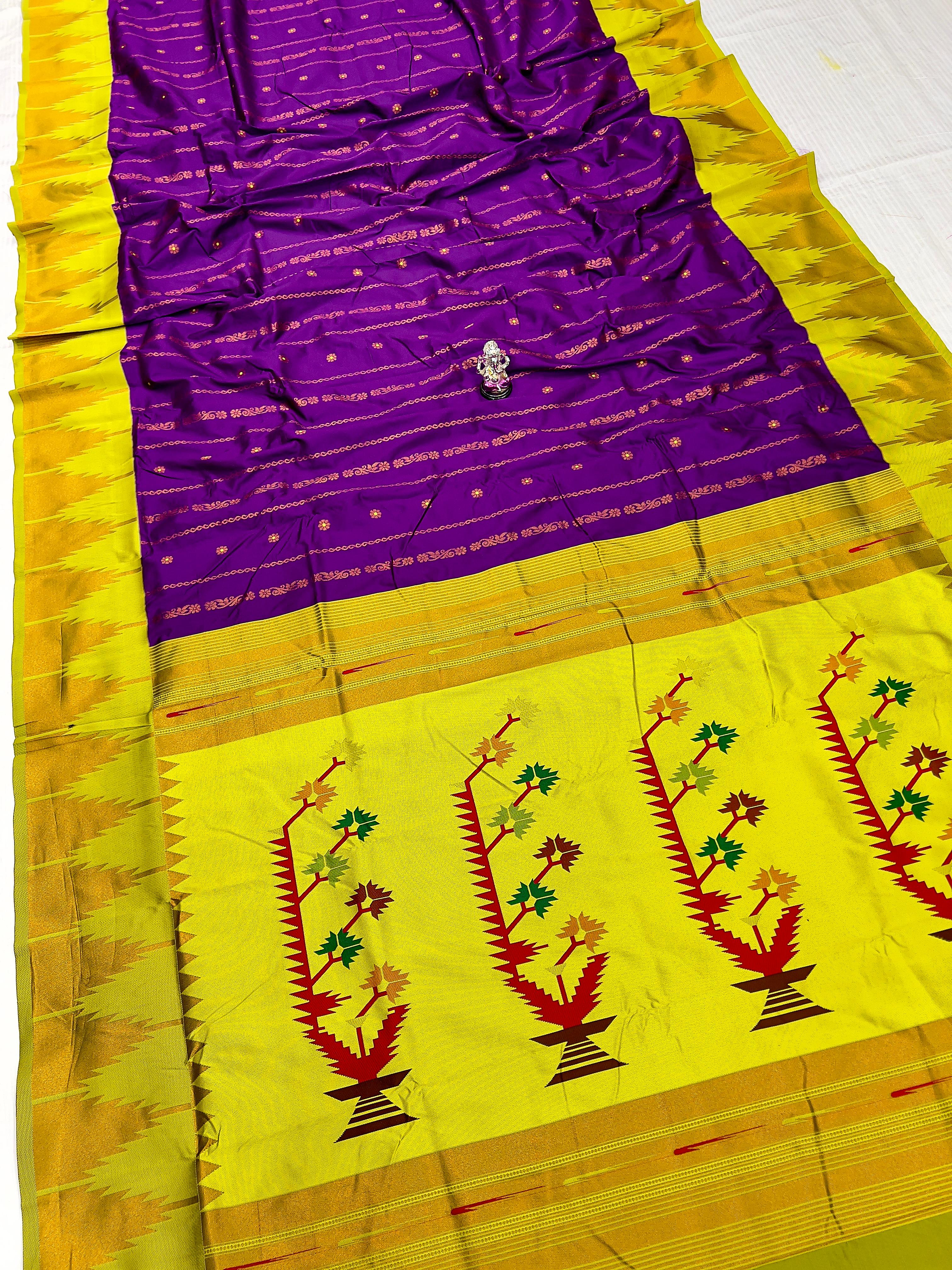 Purple-Yellow Temple Irkal Paithani Silk Saree 3000/- + Shipping