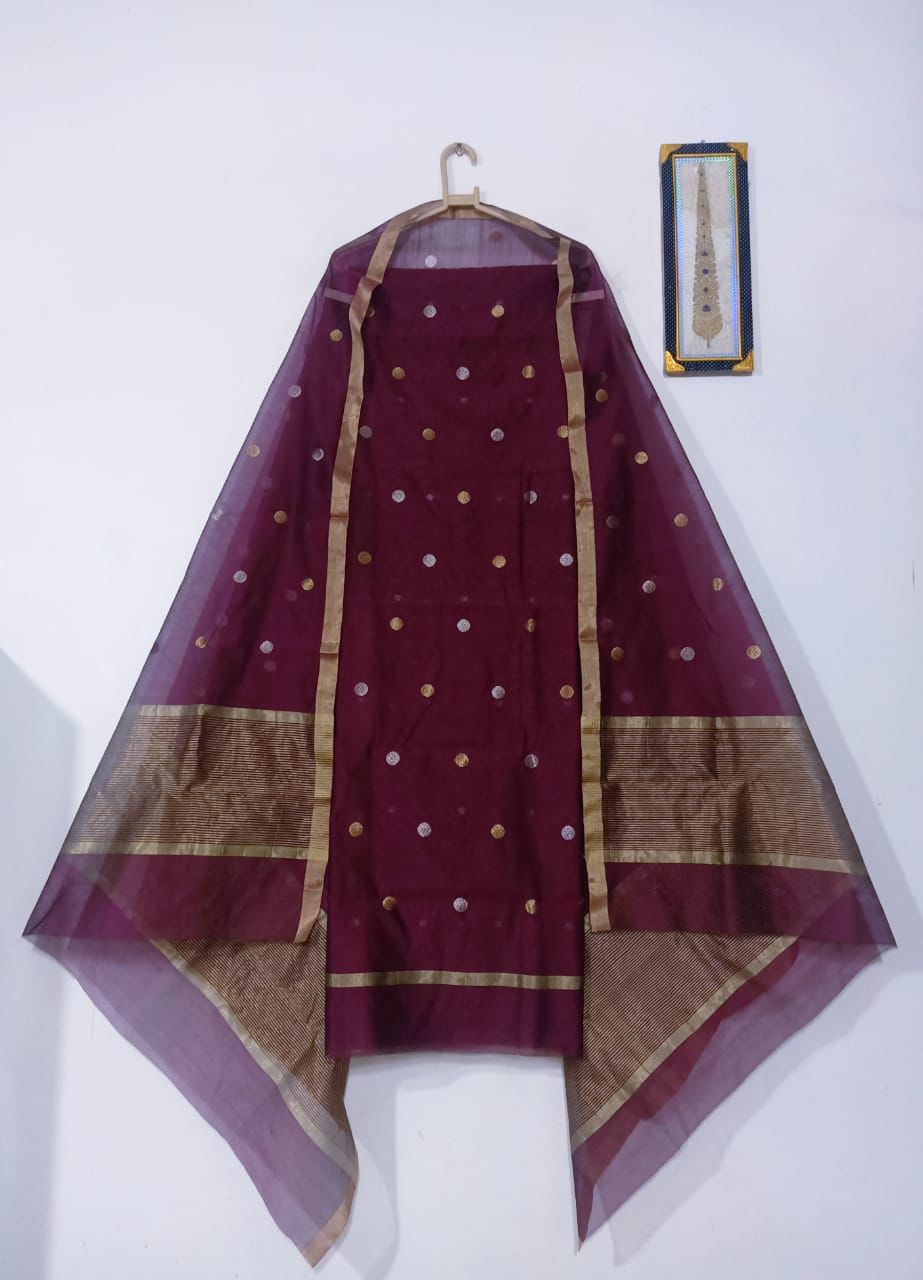 Chanderi Handwoven Handloom Cotton Silk Dress Material 4500/- +shipping