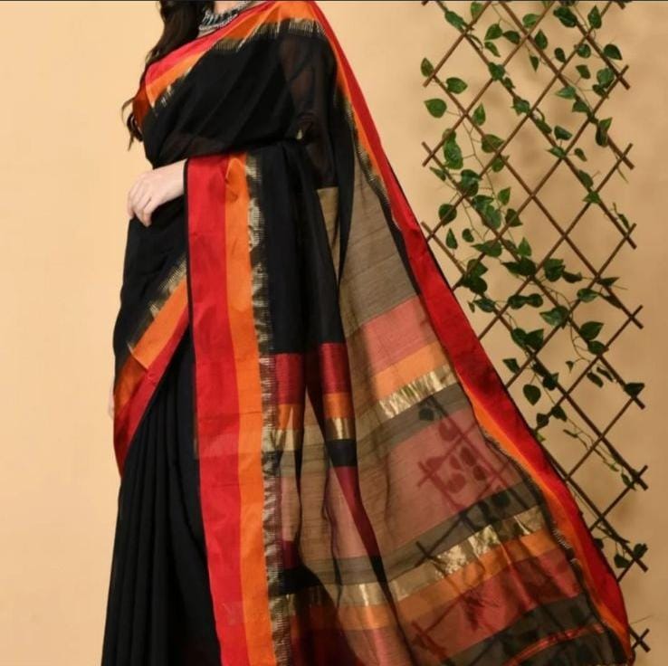 Traditional Multi-Resham border Maheshwari handloom saree in black colour 3500/- + Shipping