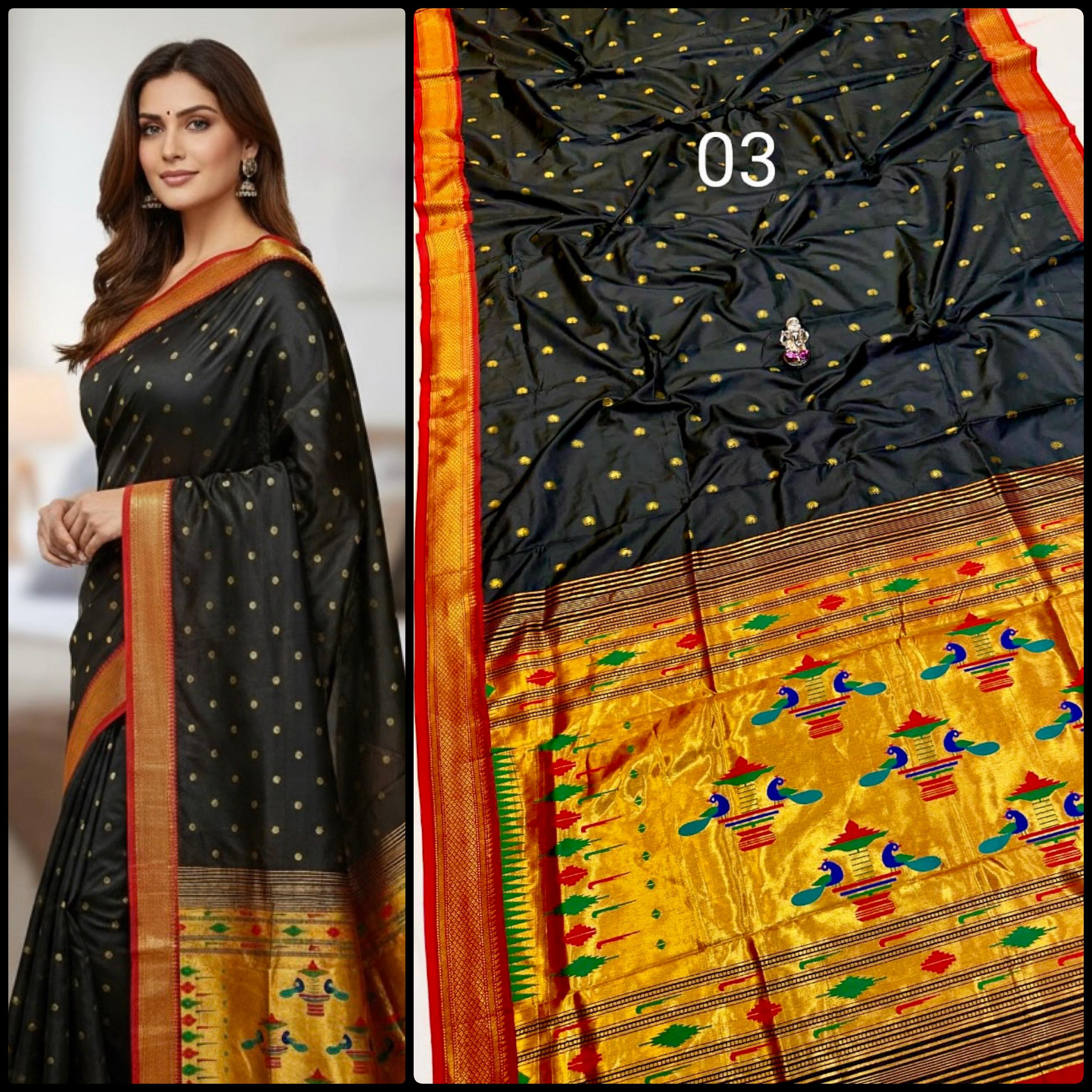 Elegant Black Paithani Silk Saree with zari borger 3000/- + Shipping