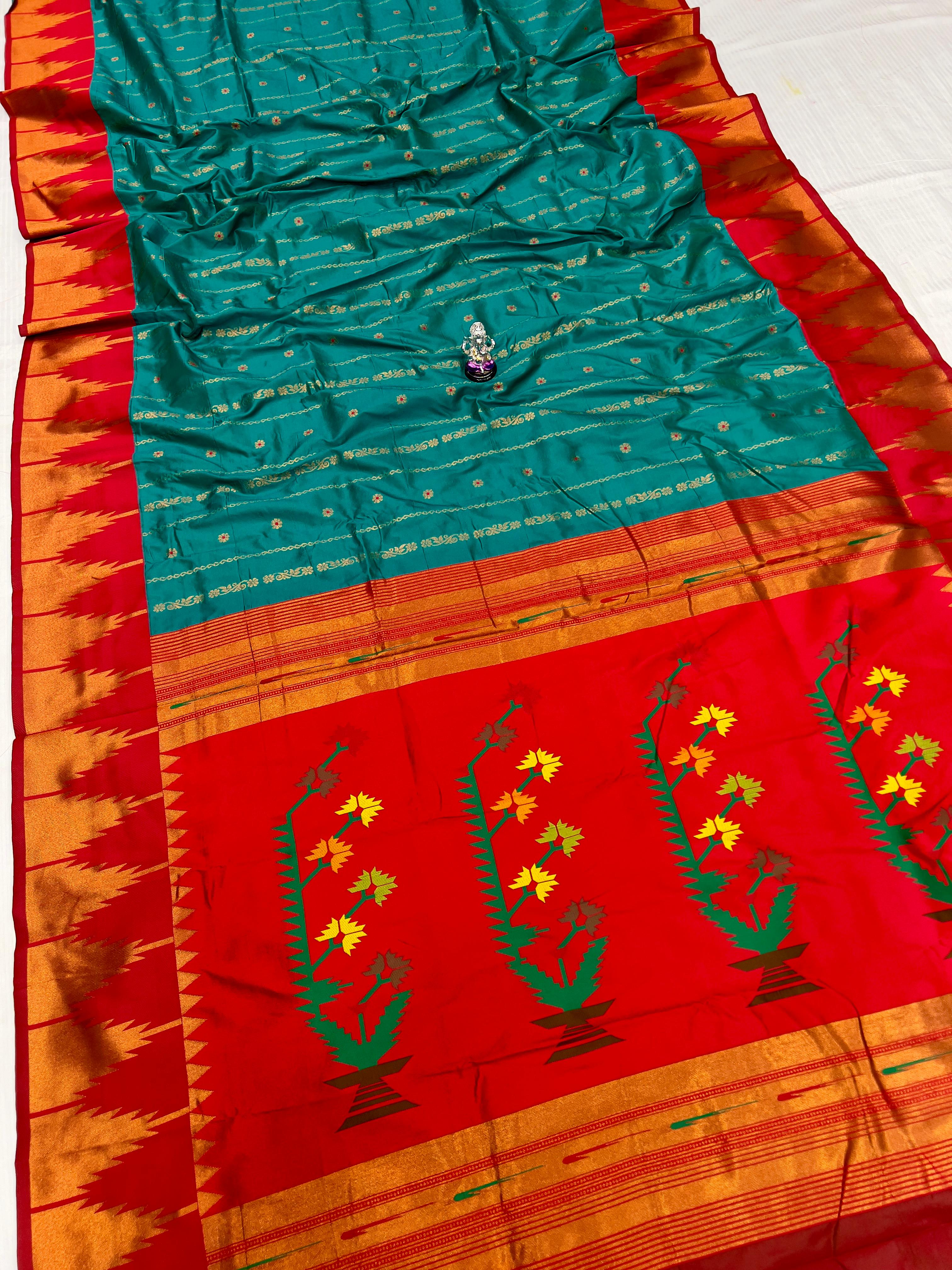 Green Traditional Temple Irkal Paithani Silk Saree 3000/- + Shipping