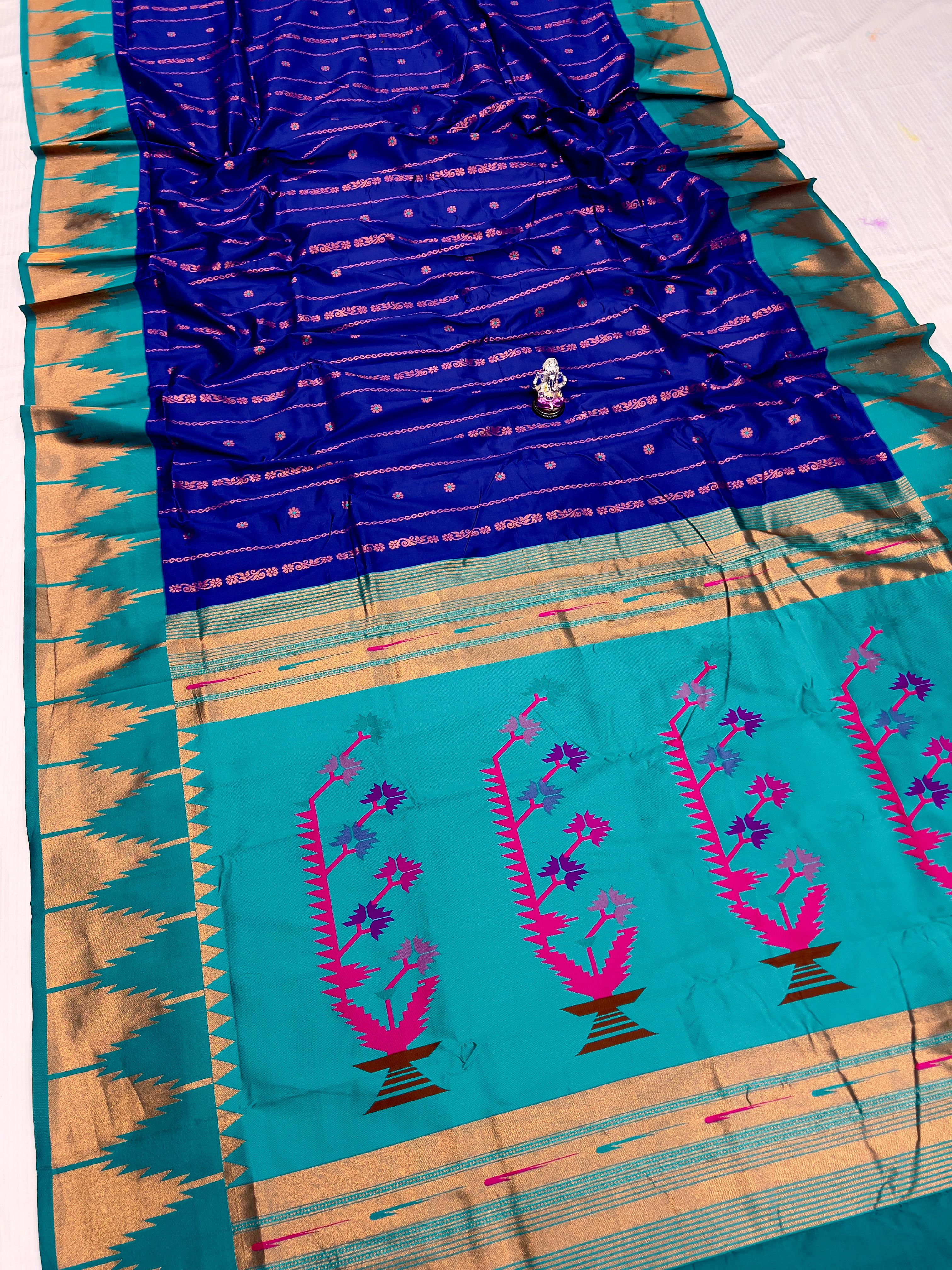 Royal Blue Temple Irkal Paithani Silk Saree 3000/- + Shipping