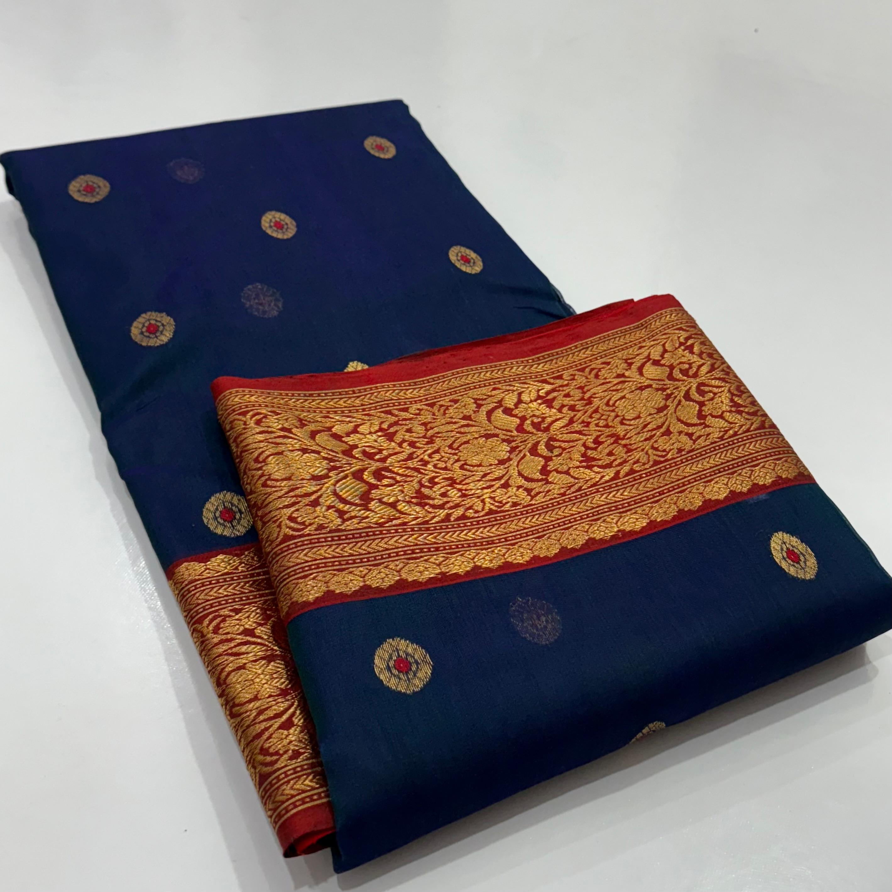Royal Blue Chanderi Handwoven Handloom Silk Saree 7500/- + Shipping
