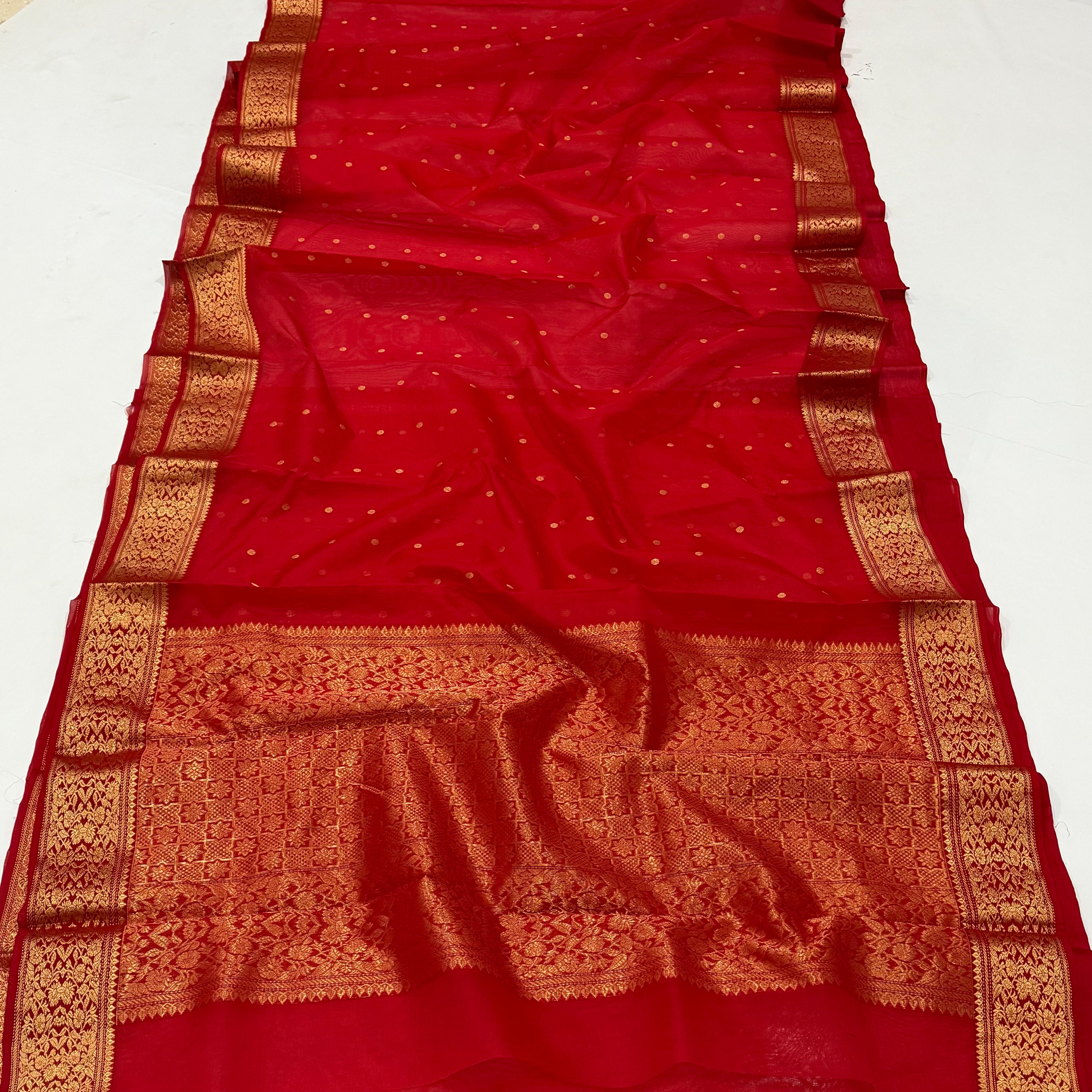 Red Chanderi Katan Silk Saree 11000/- + Shipping