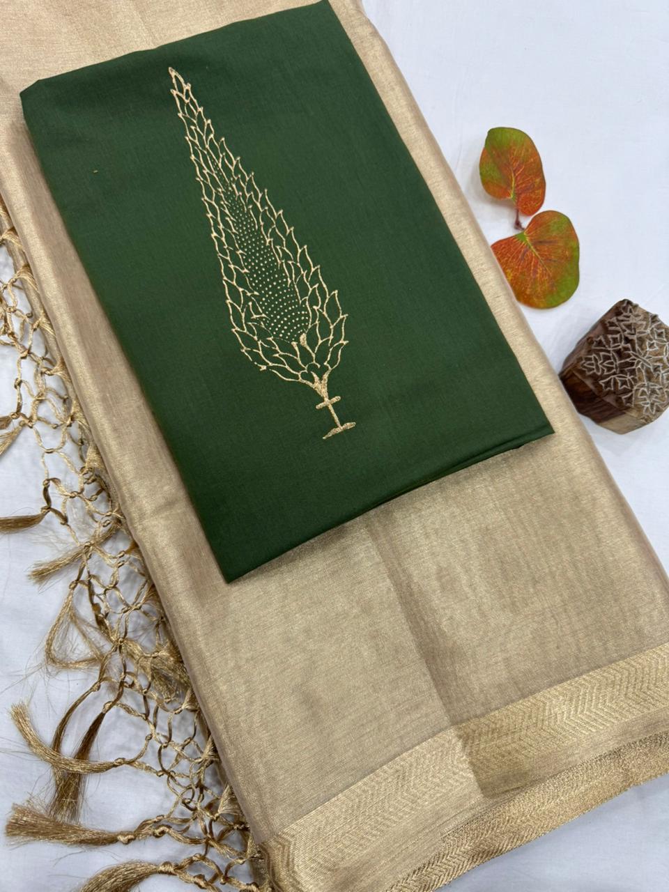 Elegant Tissue Silk Saree with Contrast Embroidered Blouse 2000/- + Shipping