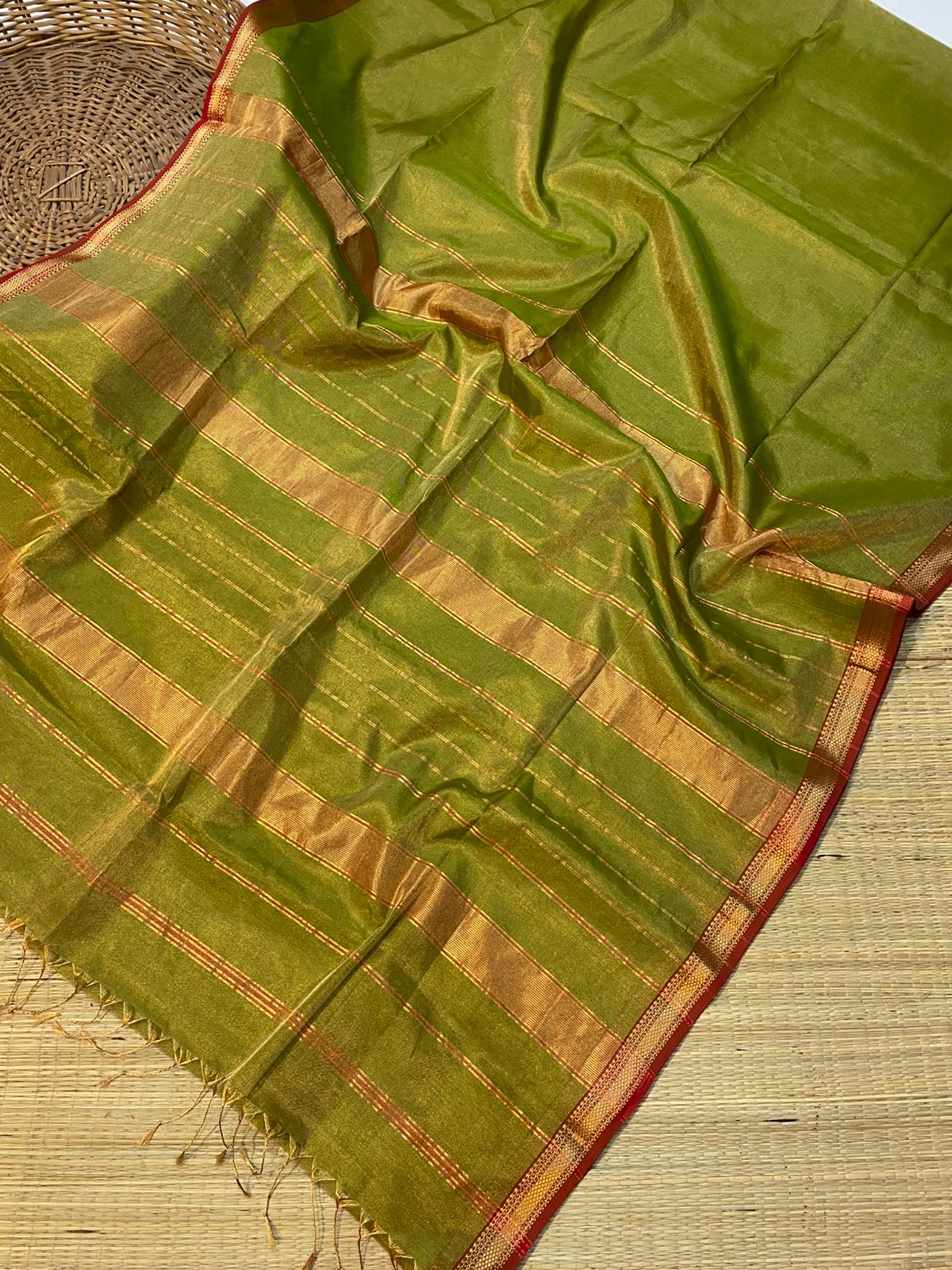 Red Border Full Tissue Maheshwari Handwoven Silk Saree 3750/- = Shipping