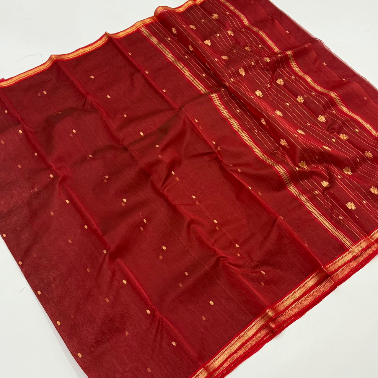 Red Chanderi Handwoven Handloom Silk Saree 7500/- Shipping