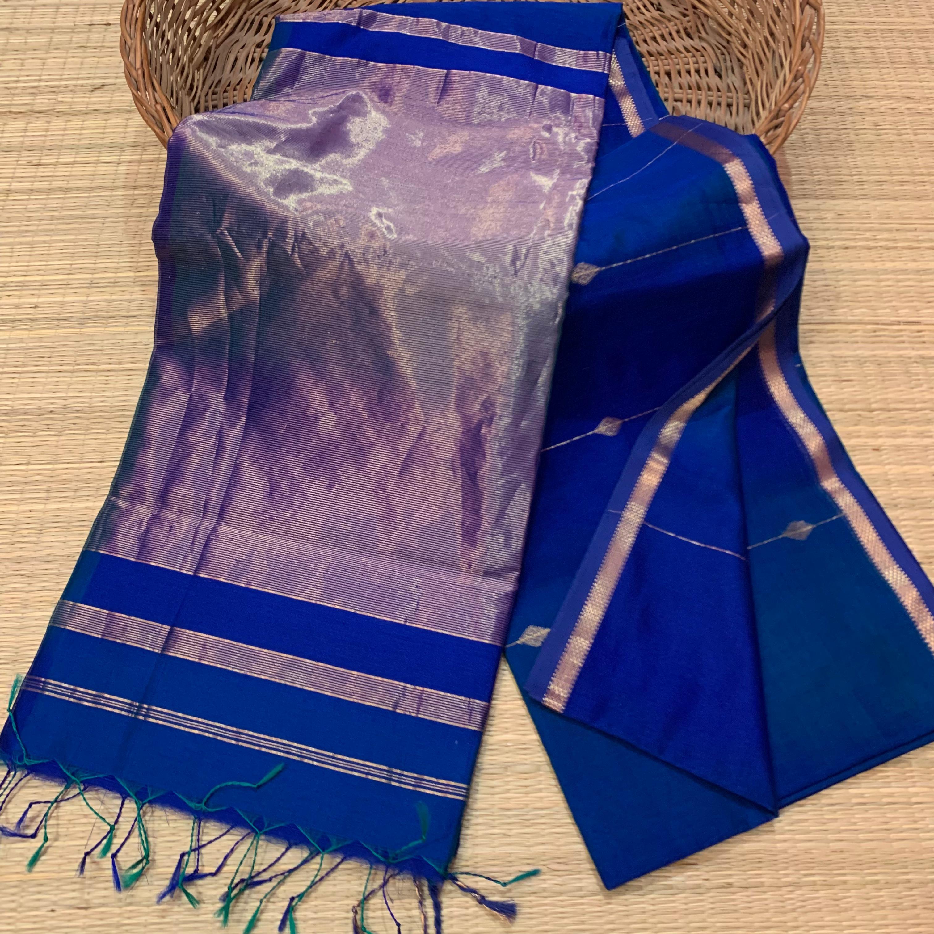 Traditional Maheshwari Handloom dual tone small border butti line saree 3500/- = Shipping