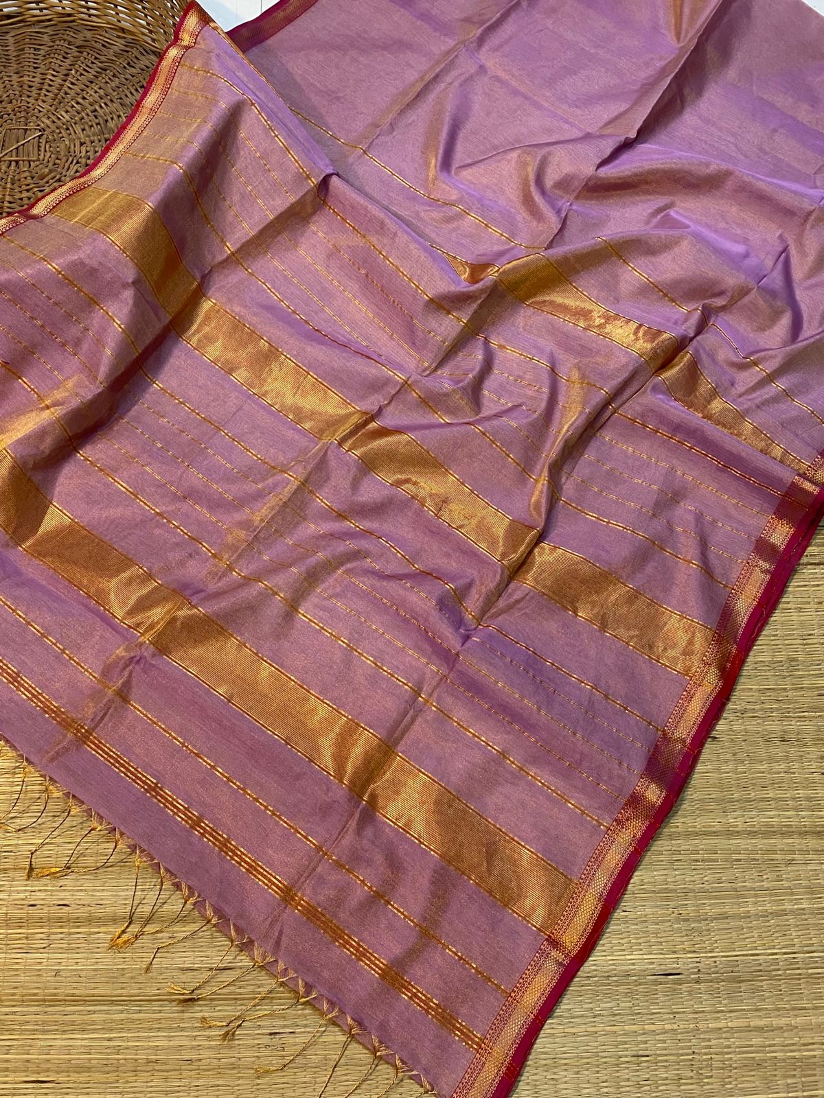 Red Border Full Tissue Maheshwari Handwoven Silk Saree 3750/- = Shipping